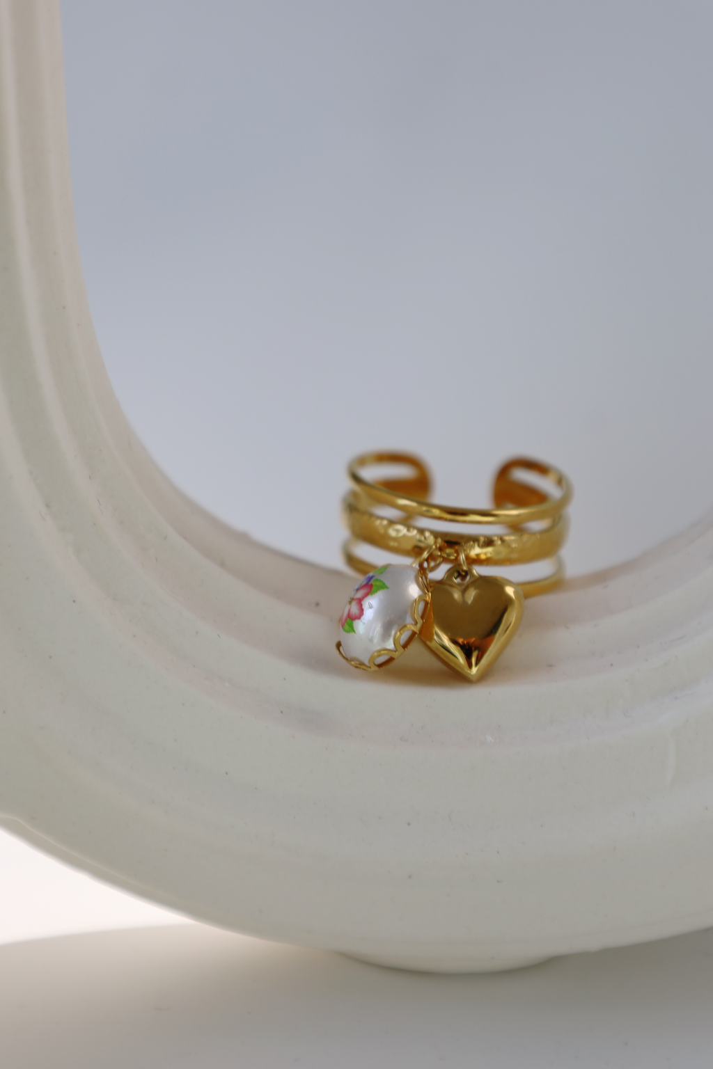 Heart & Pearl Charm Open Ring