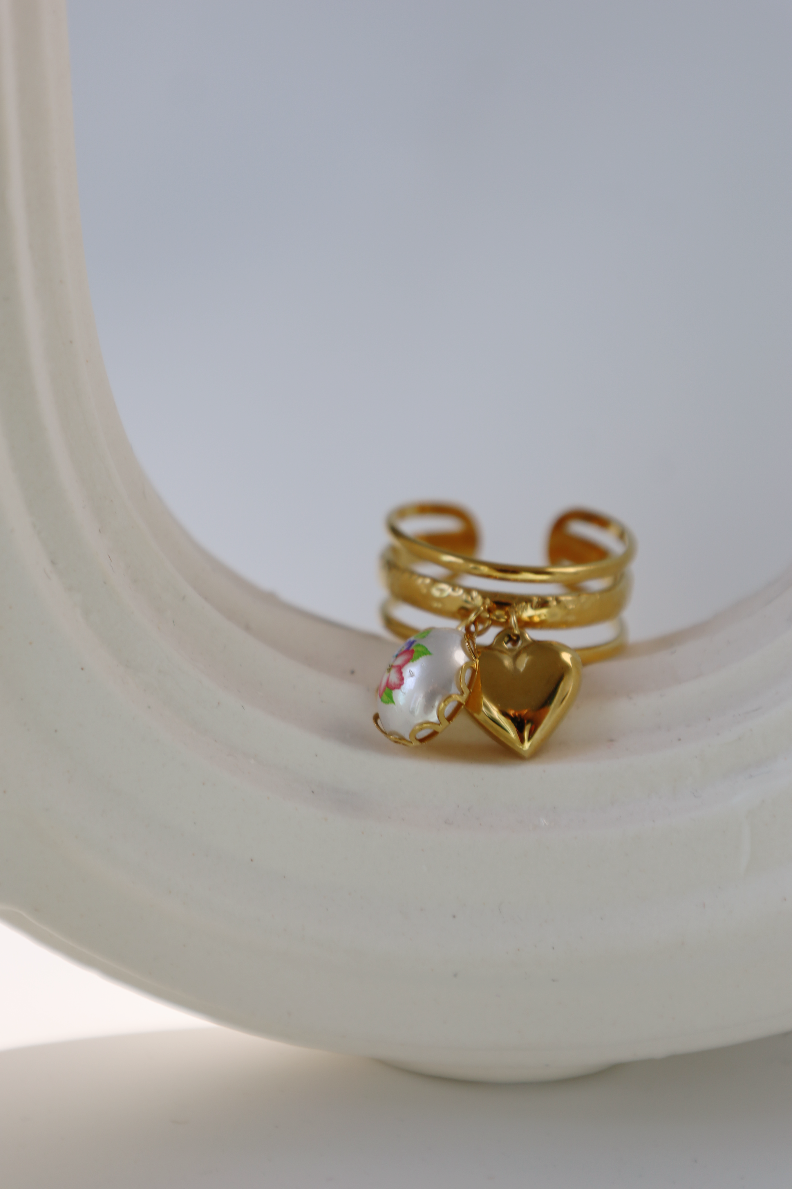 Heart & Pearl Charm Open Ring