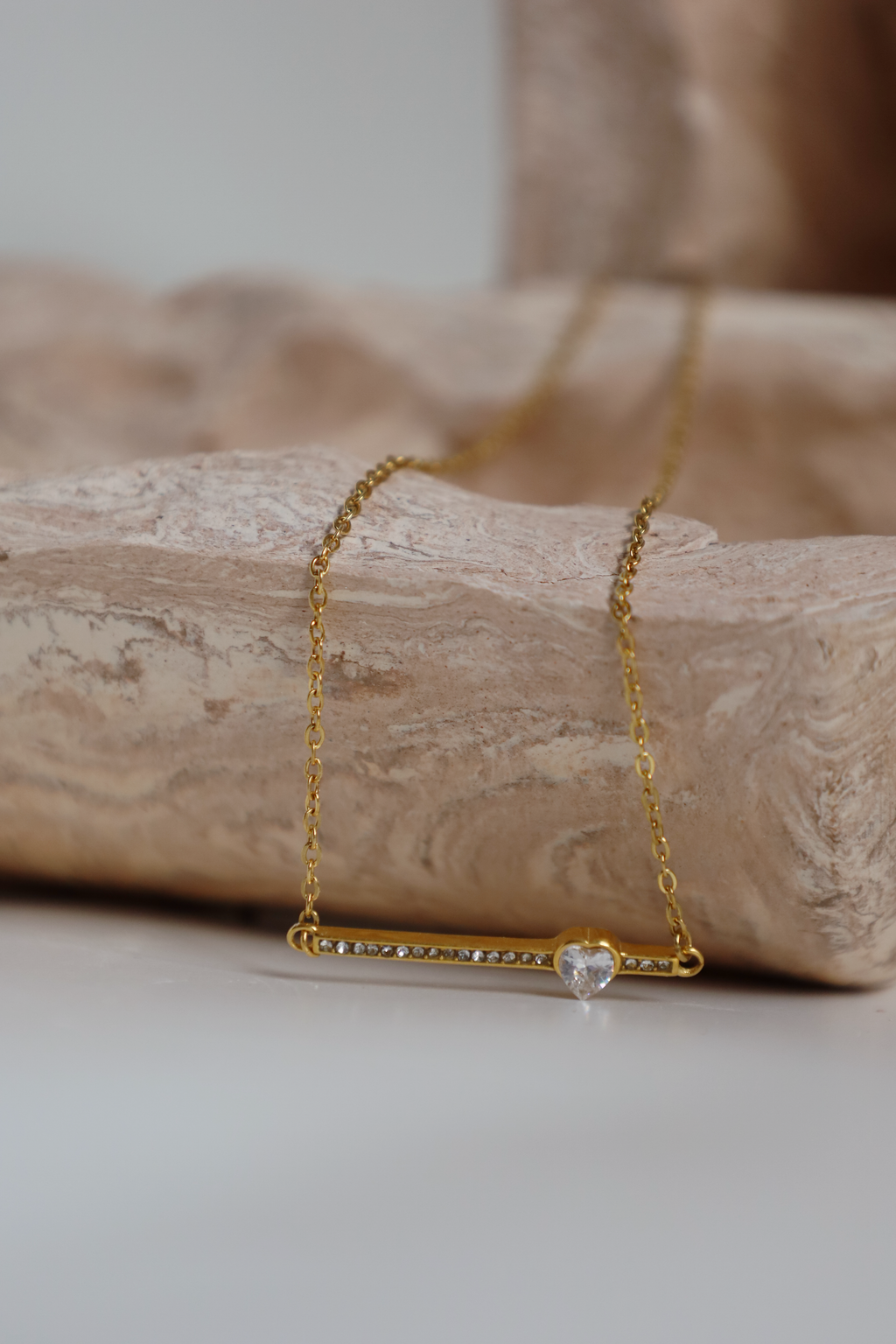 Crystal Heart Bar Necklace