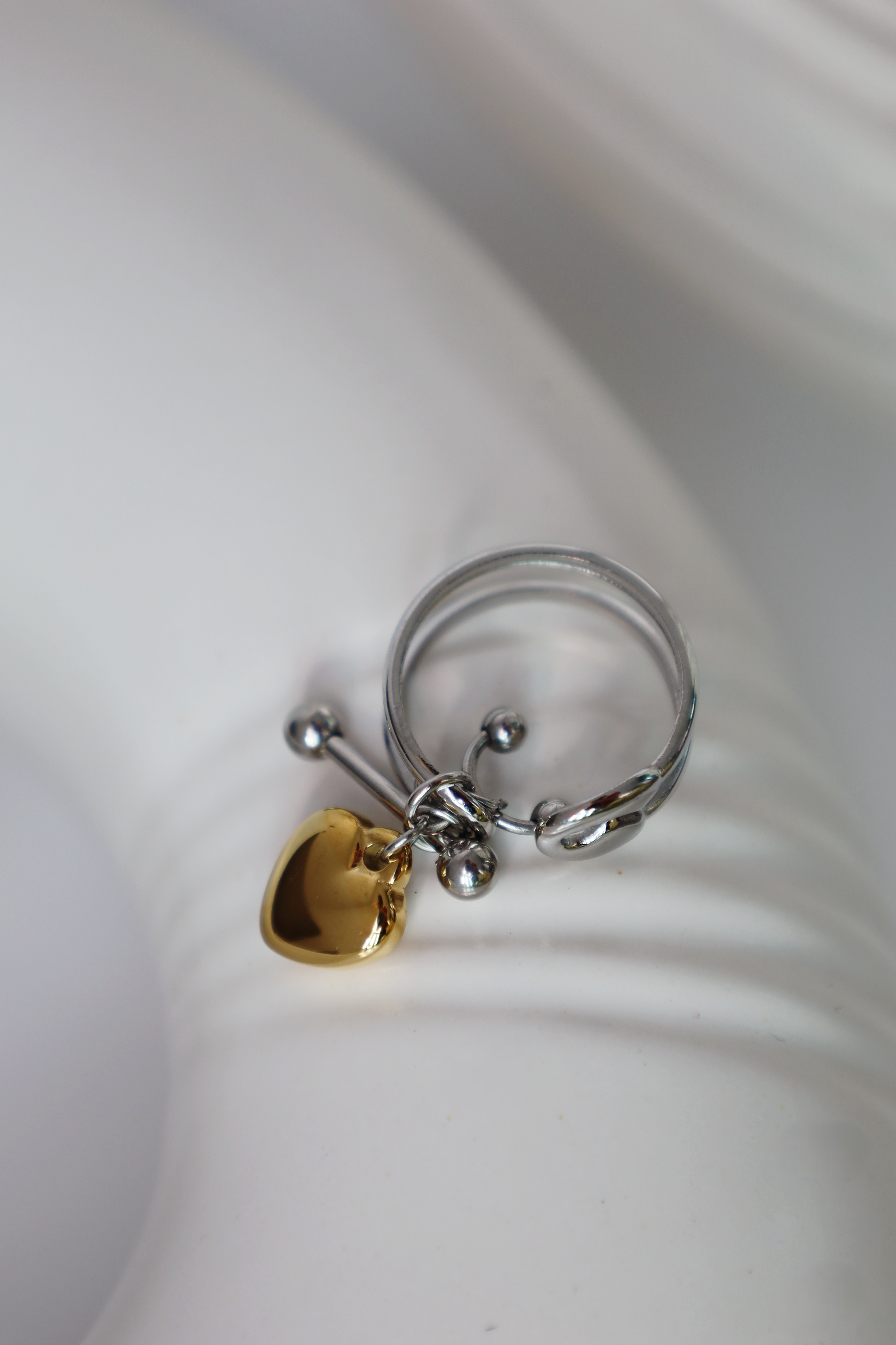 Heart Charm Open Ring ,Two Tone