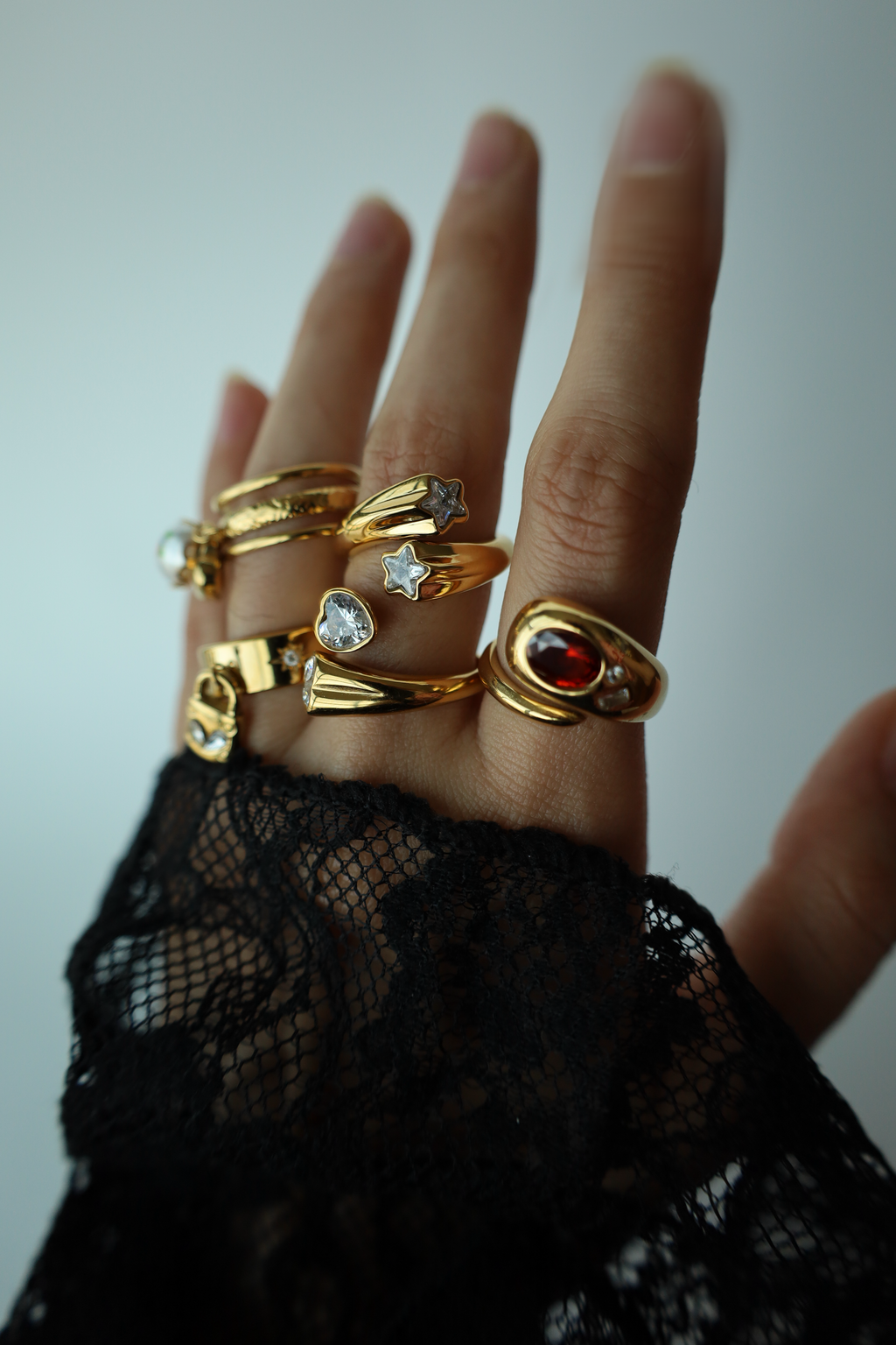 Double Heart Crystal Open Ring