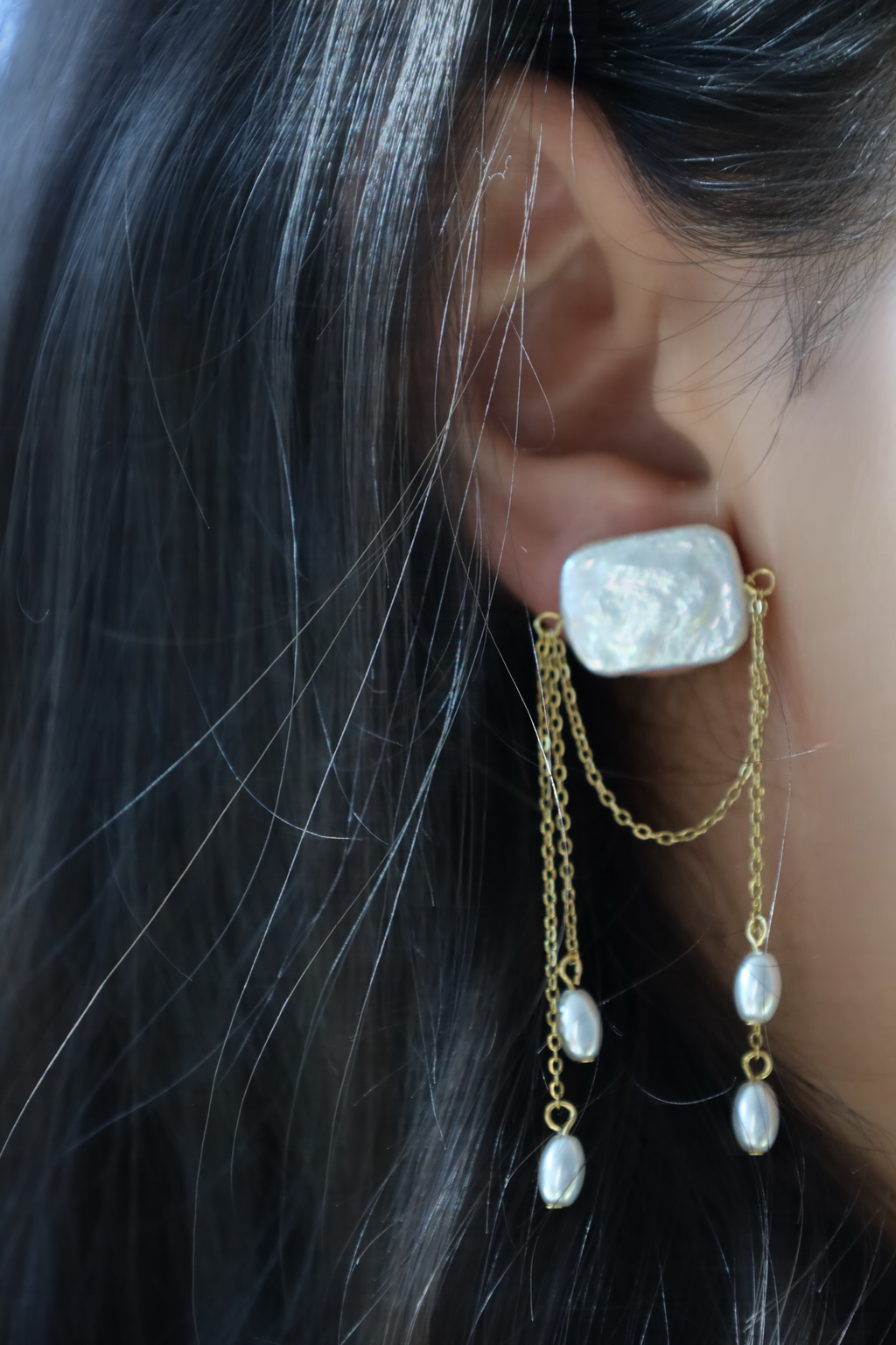 Baroque Pearl Drop Earrings with Chain Detail