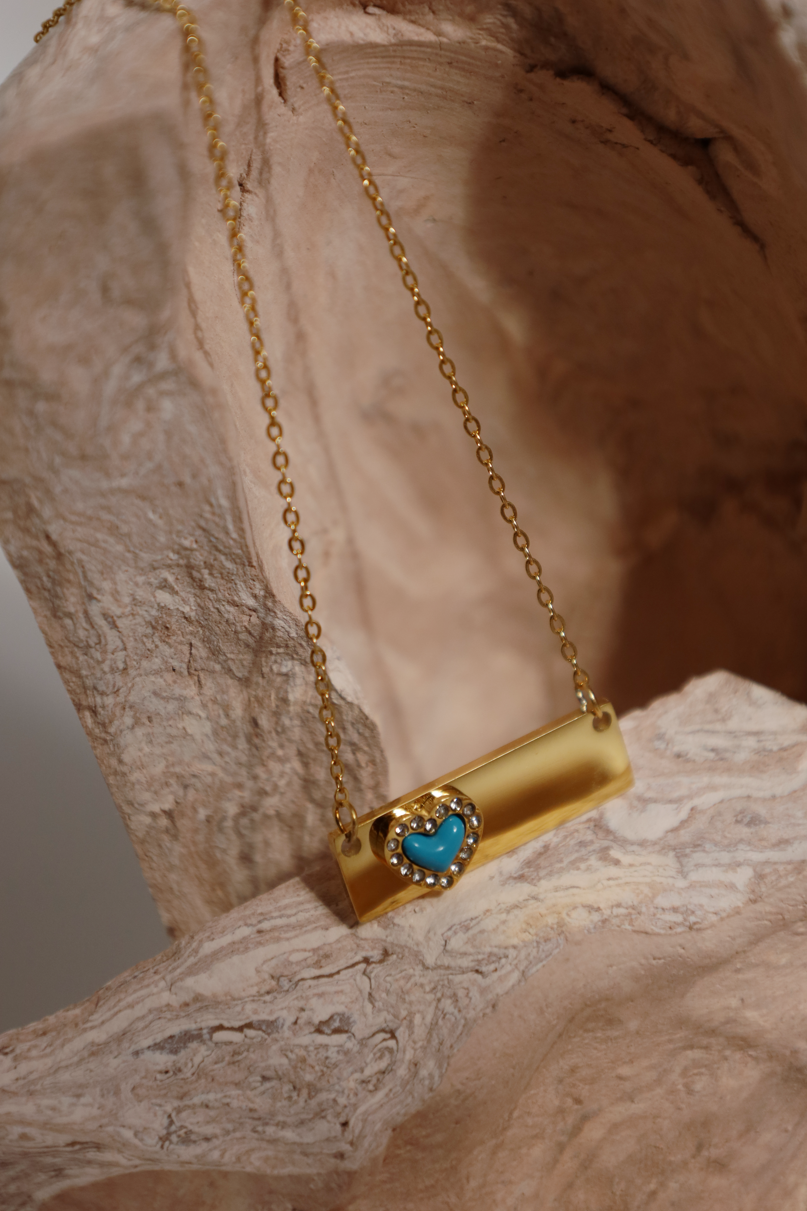 Blue Heart Bar Pendant Necklace