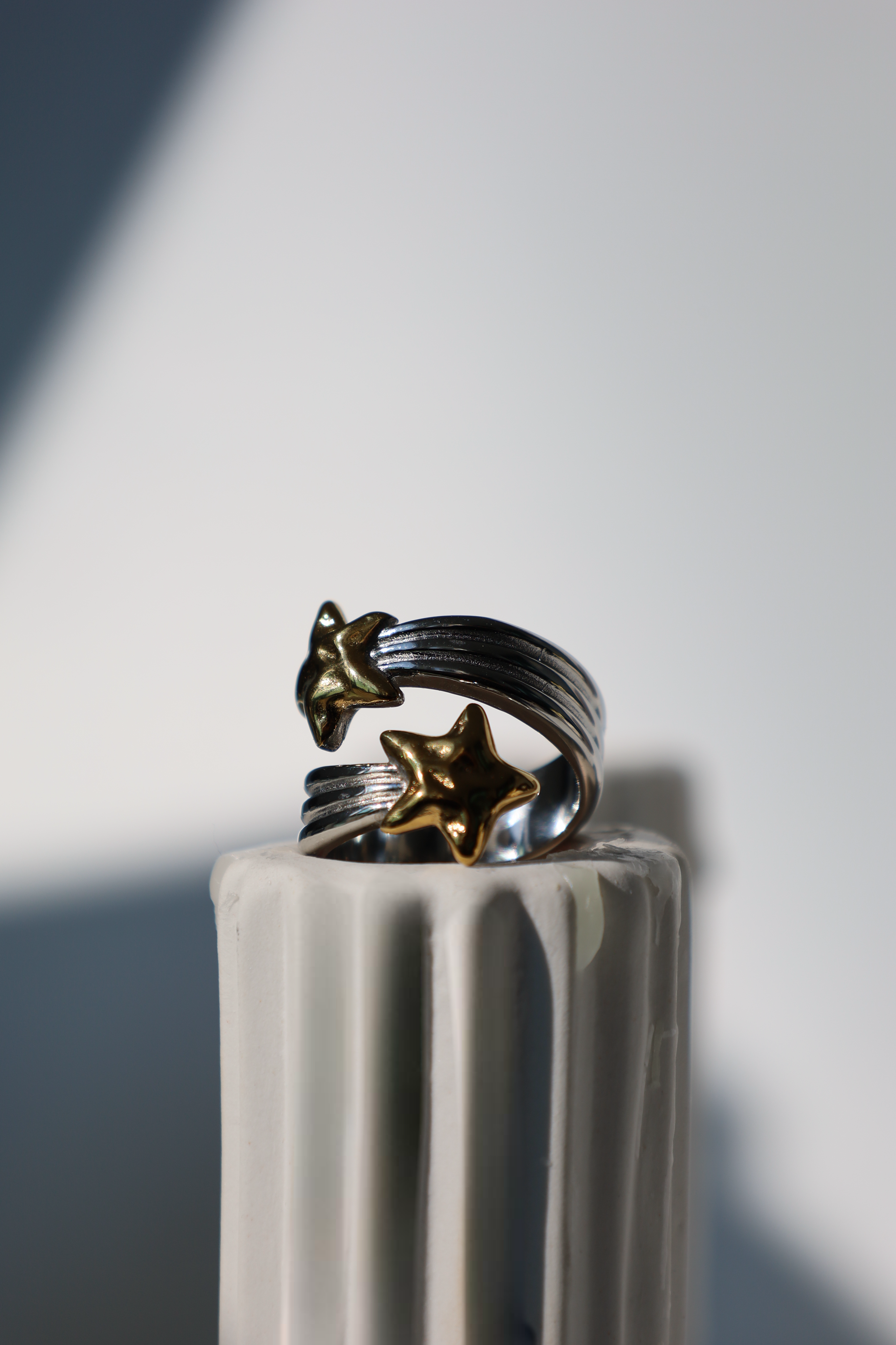 Double Star Open Ring, Two-Tone