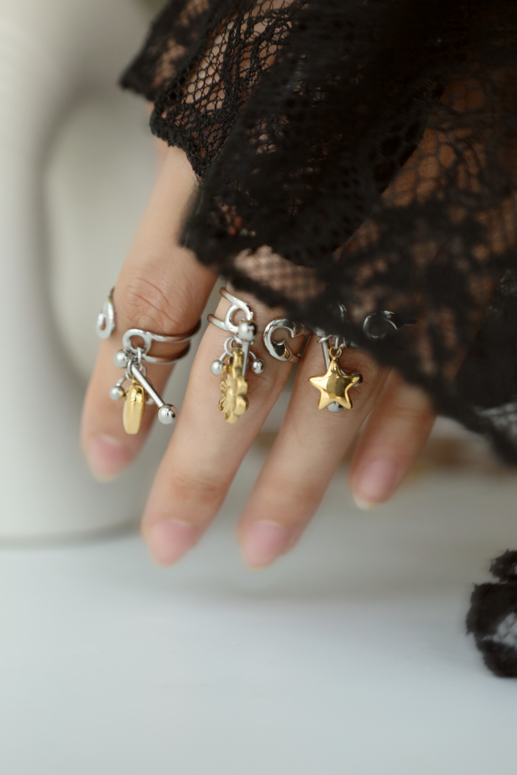 Star Charm Open Ring ,Two Tone