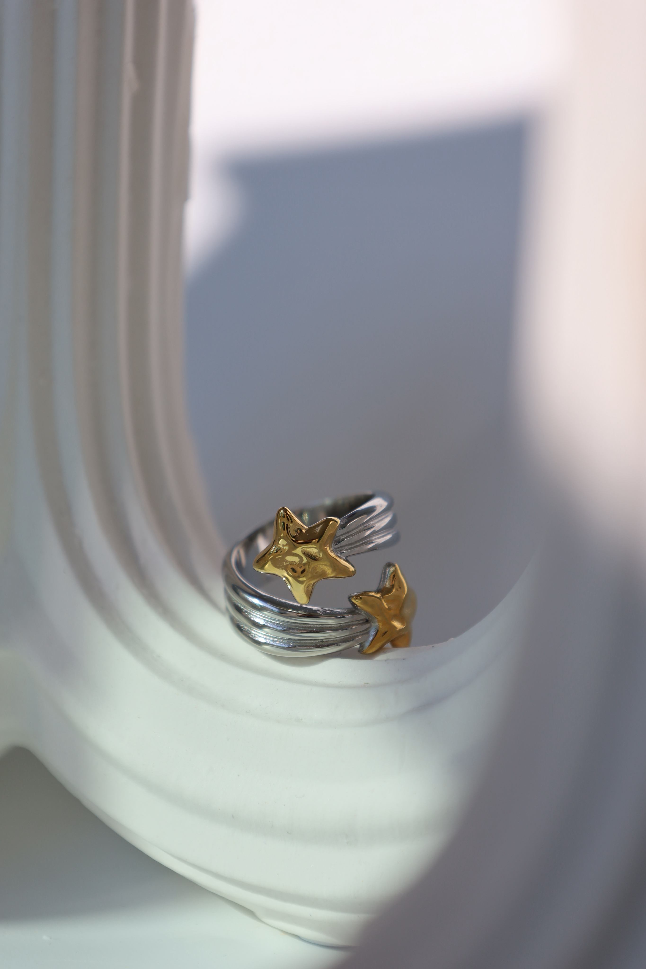 Double Star Open Ring, Two-Tone