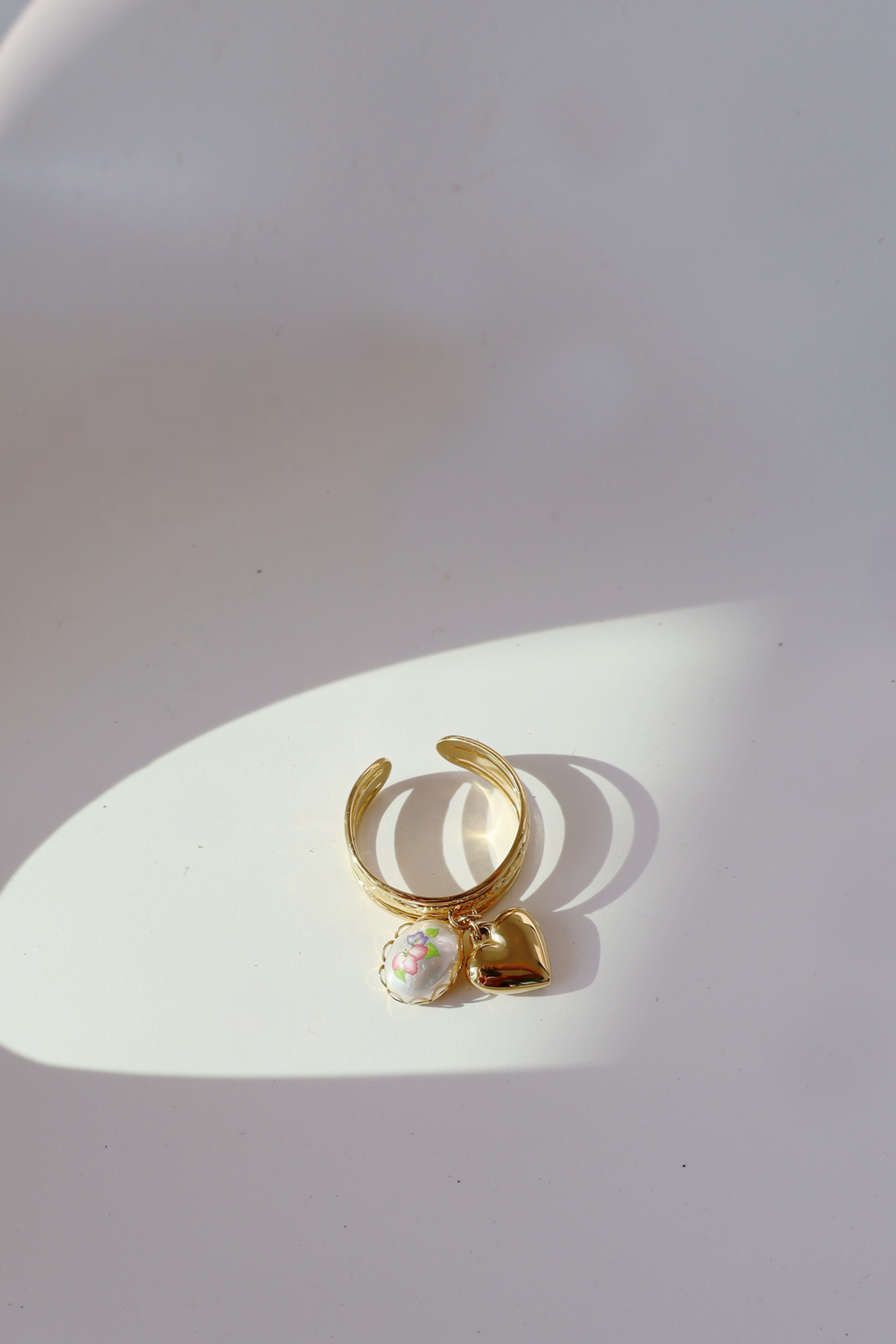 Heart & Pearl Charm Open Ring