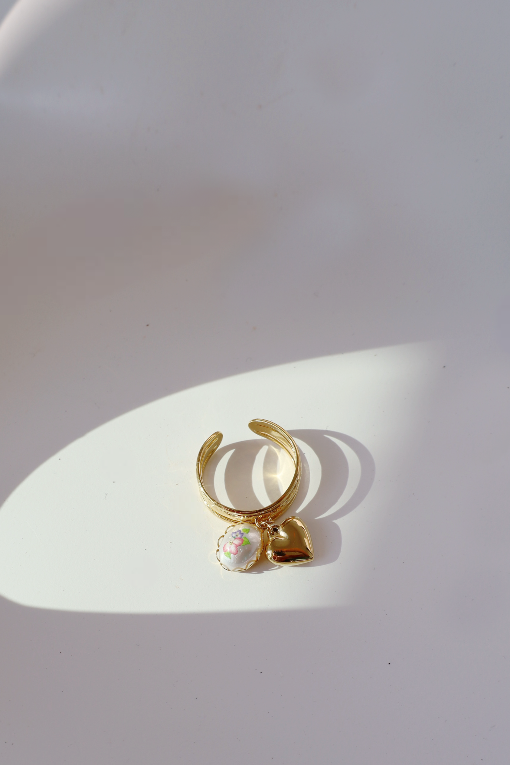 Heart & Pearl Charm Open Ring