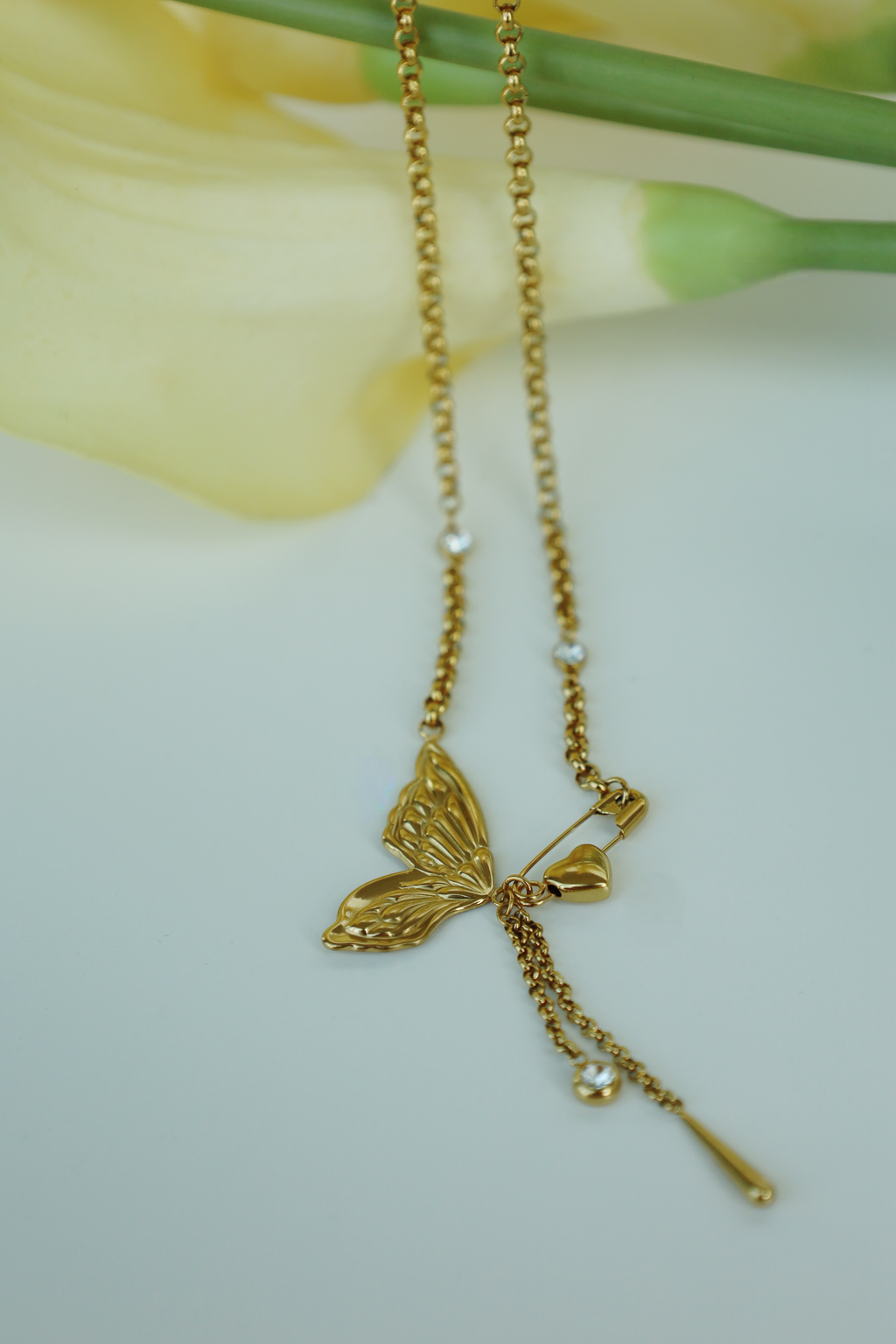Butterfly & Heart Charm Necklace