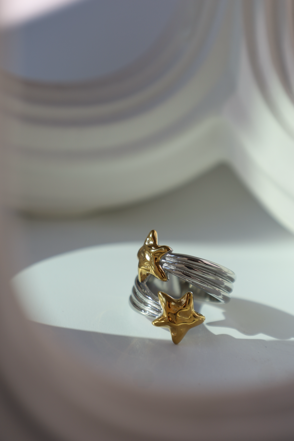 Double Star Open Ring, Two-Tone