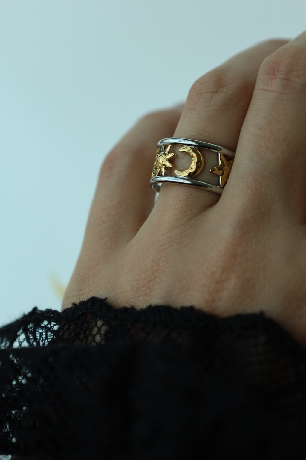 Sun & Moon Open Ring, Two Tone