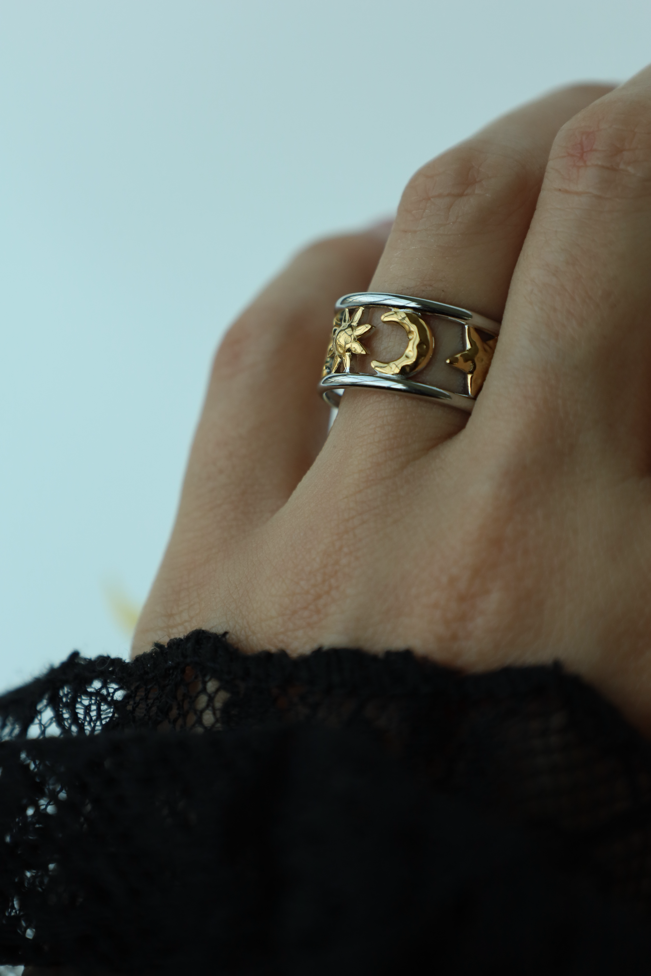 Sun & Moon Open Ring, Two Tone