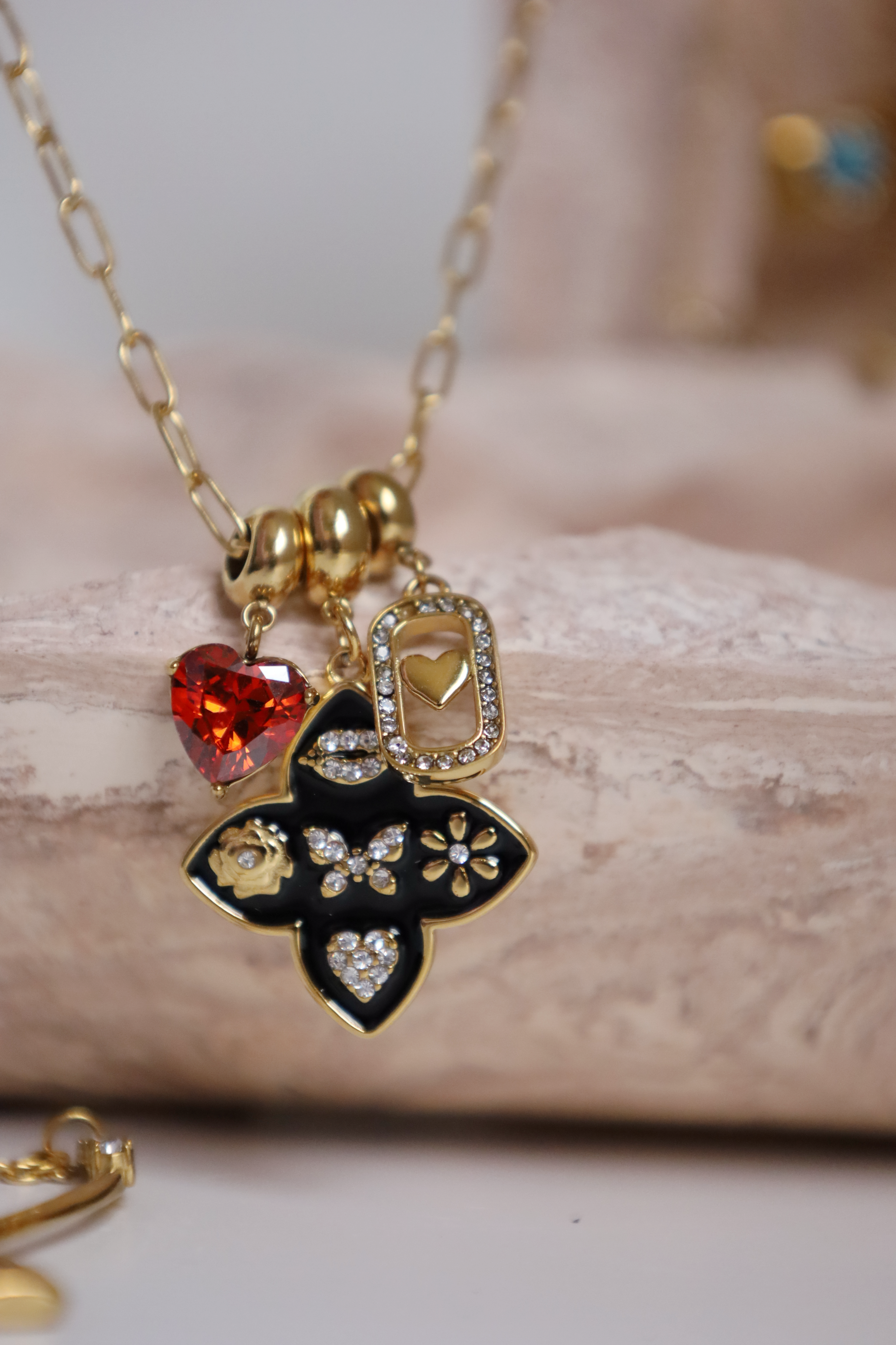 Multi Charm Heart Pendant Necklace