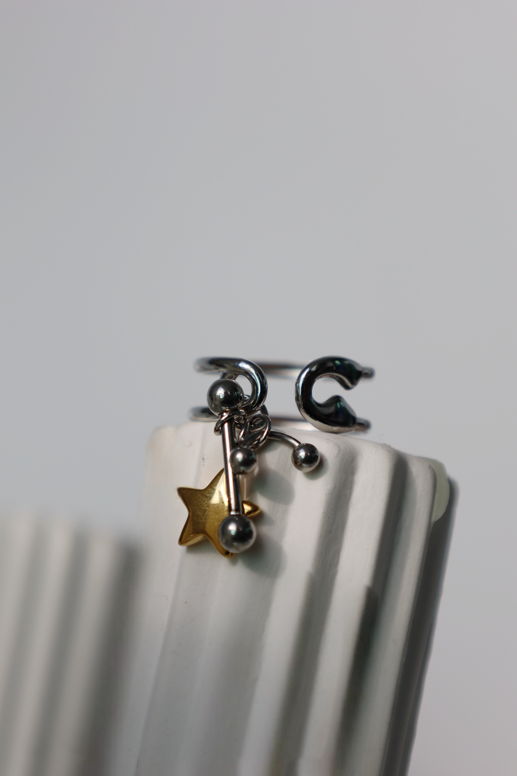 Star Charm Open Ring ,Two Tone