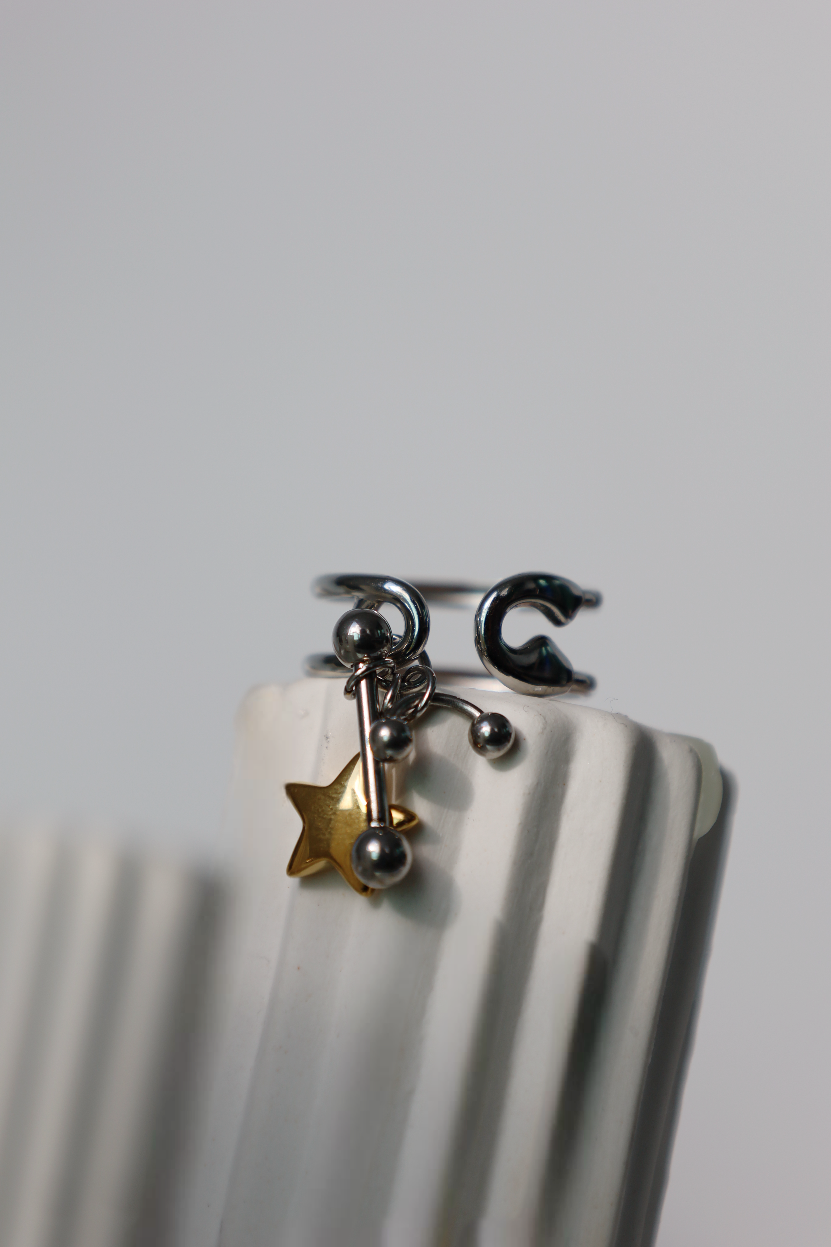 Star Charm Open Ring ,Two Tone