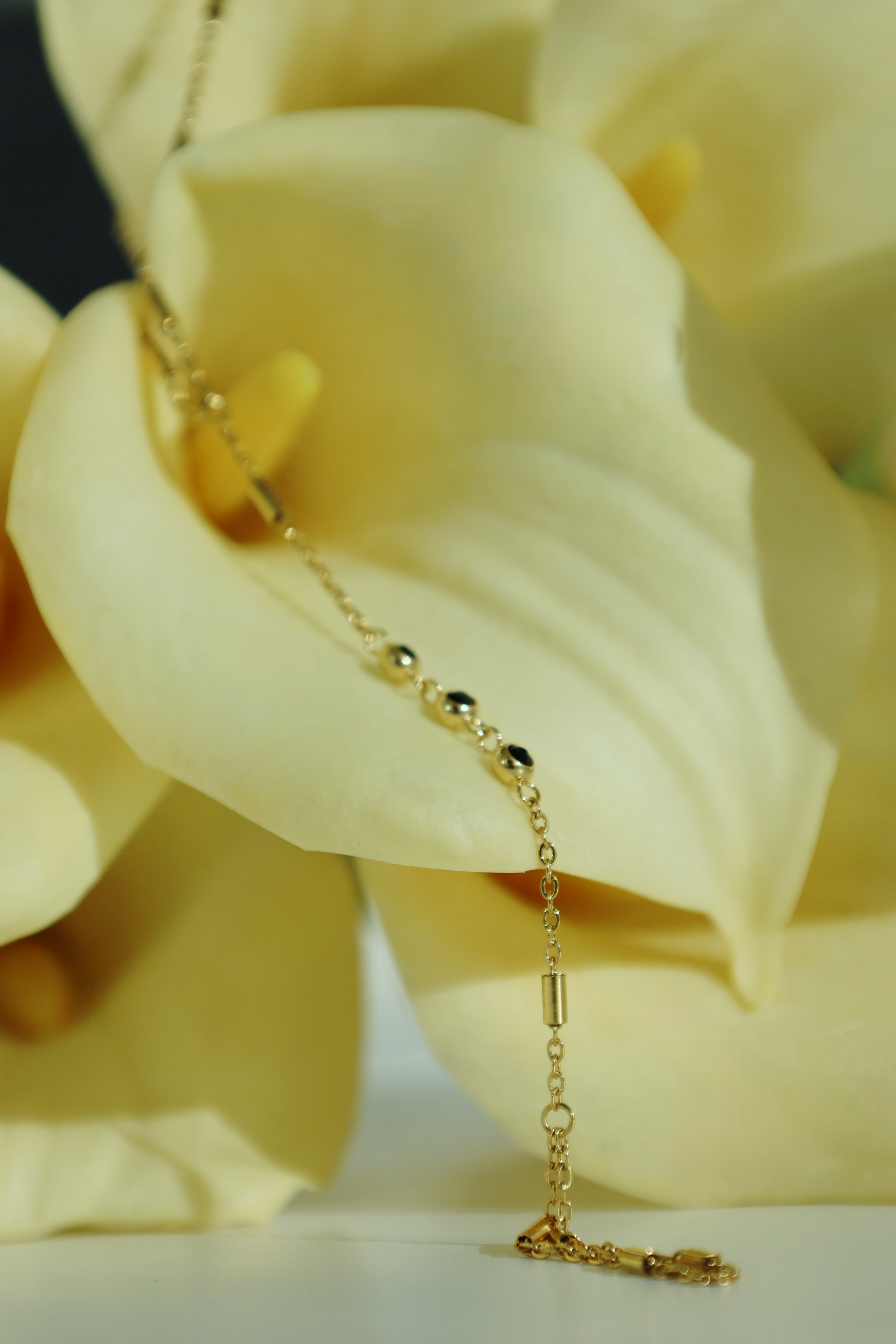 Minimal Black Bead Hand Chain Bracelet