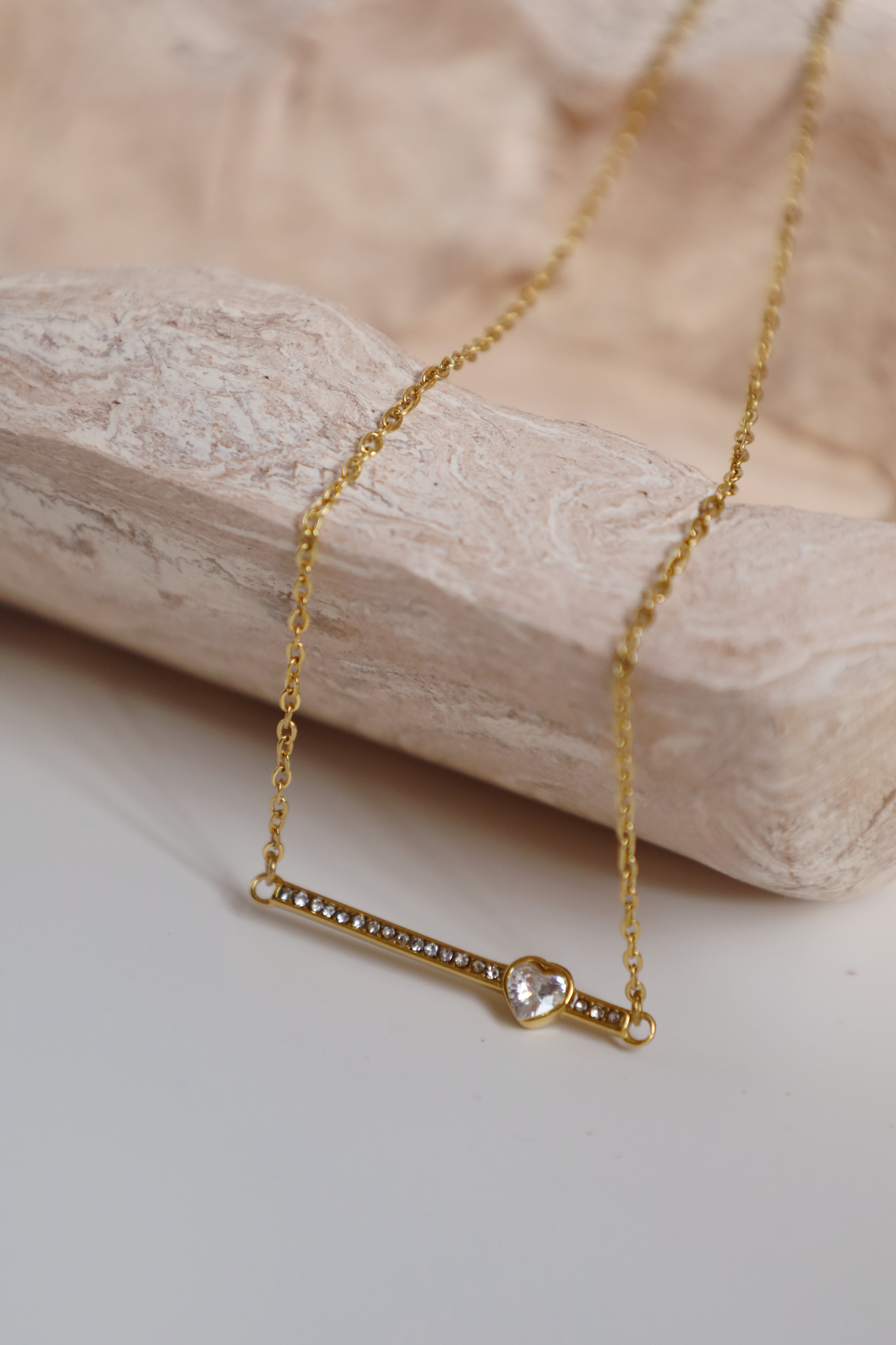 Crystal Heart Bar Necklace