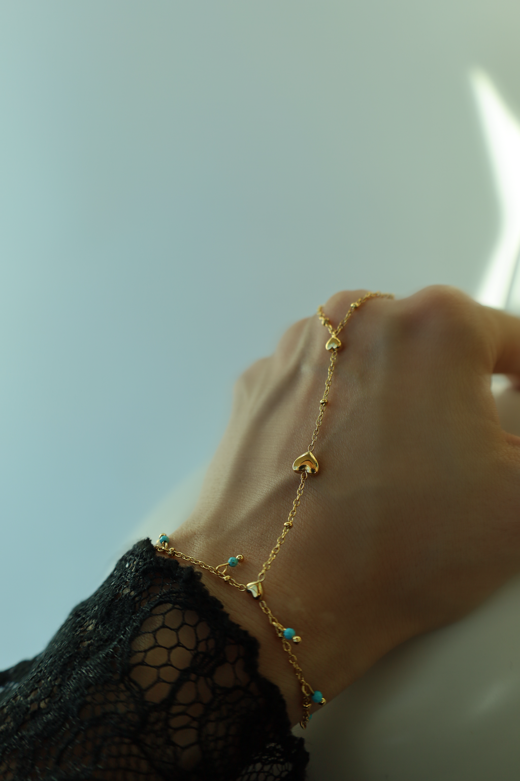 Turquoise Heart Hand Chain Bracelet