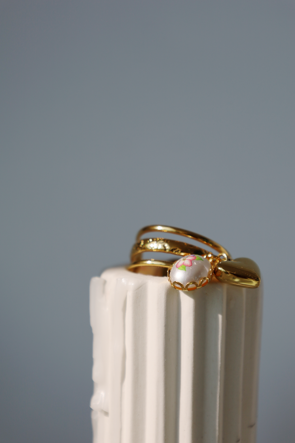 Heart & Pearl Charm Open Ring