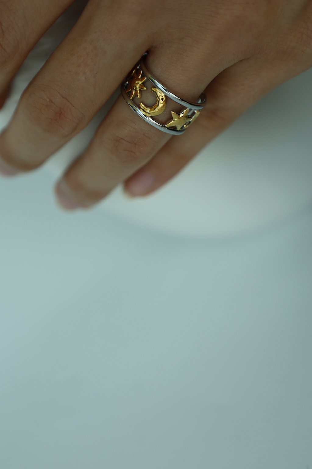 Sun & Moon Open Ring, Two Tone