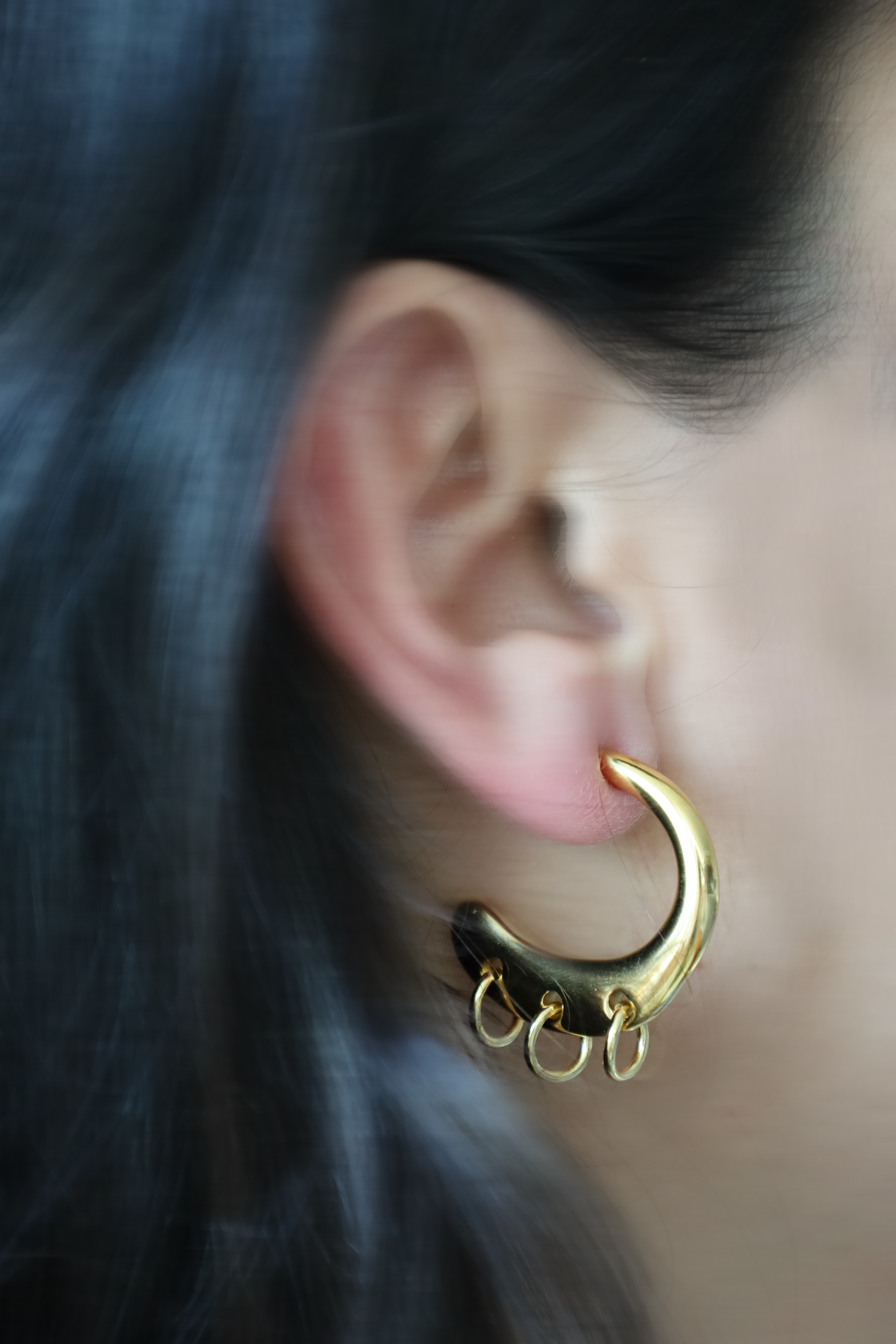 Chunky Curved Hoop Drop Earrings with Dangling Rings