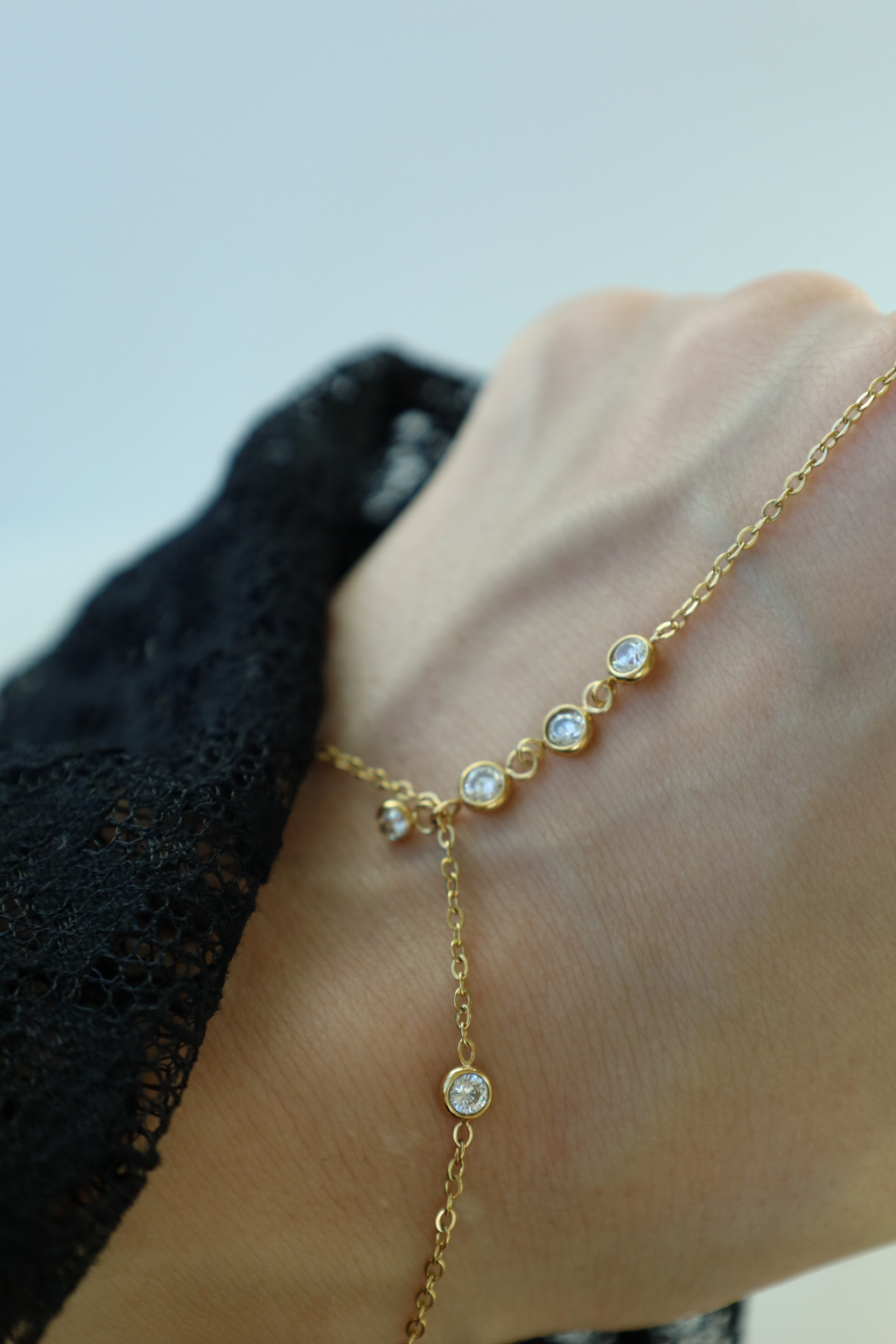 Minimal Crystal Hand Chain Bracelet