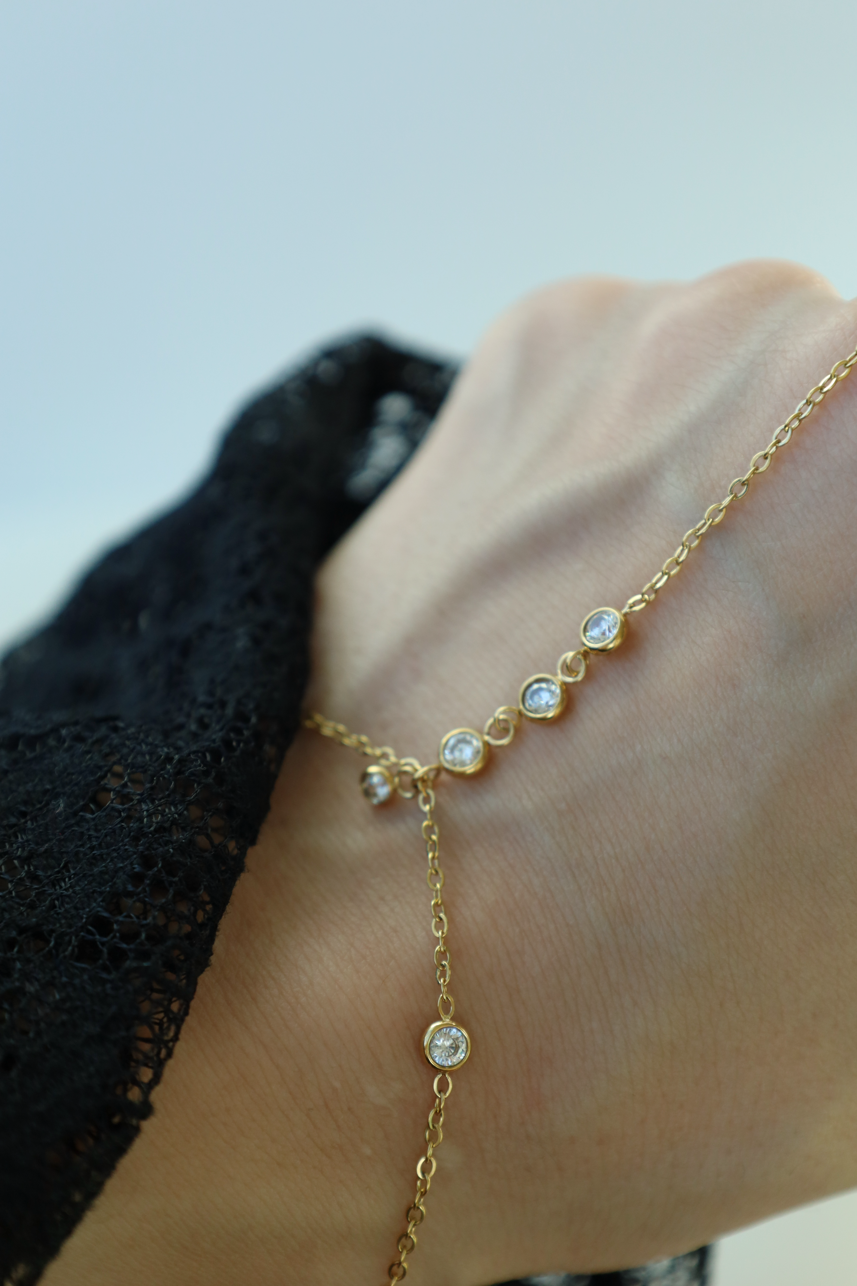 Minimal Crystal Hand Chain Bracelet