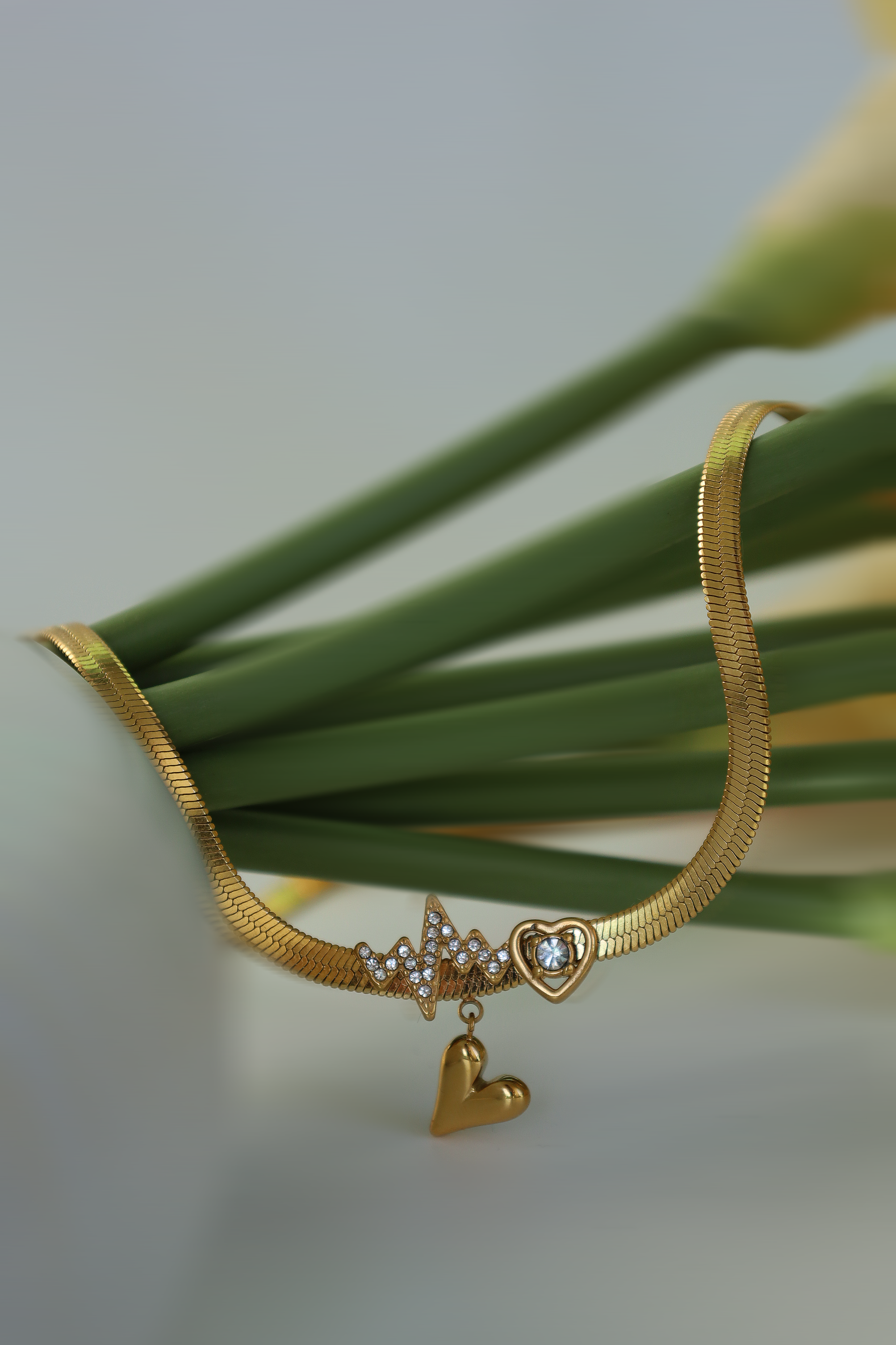 Heartbeat Line & Heart Charm Necklace