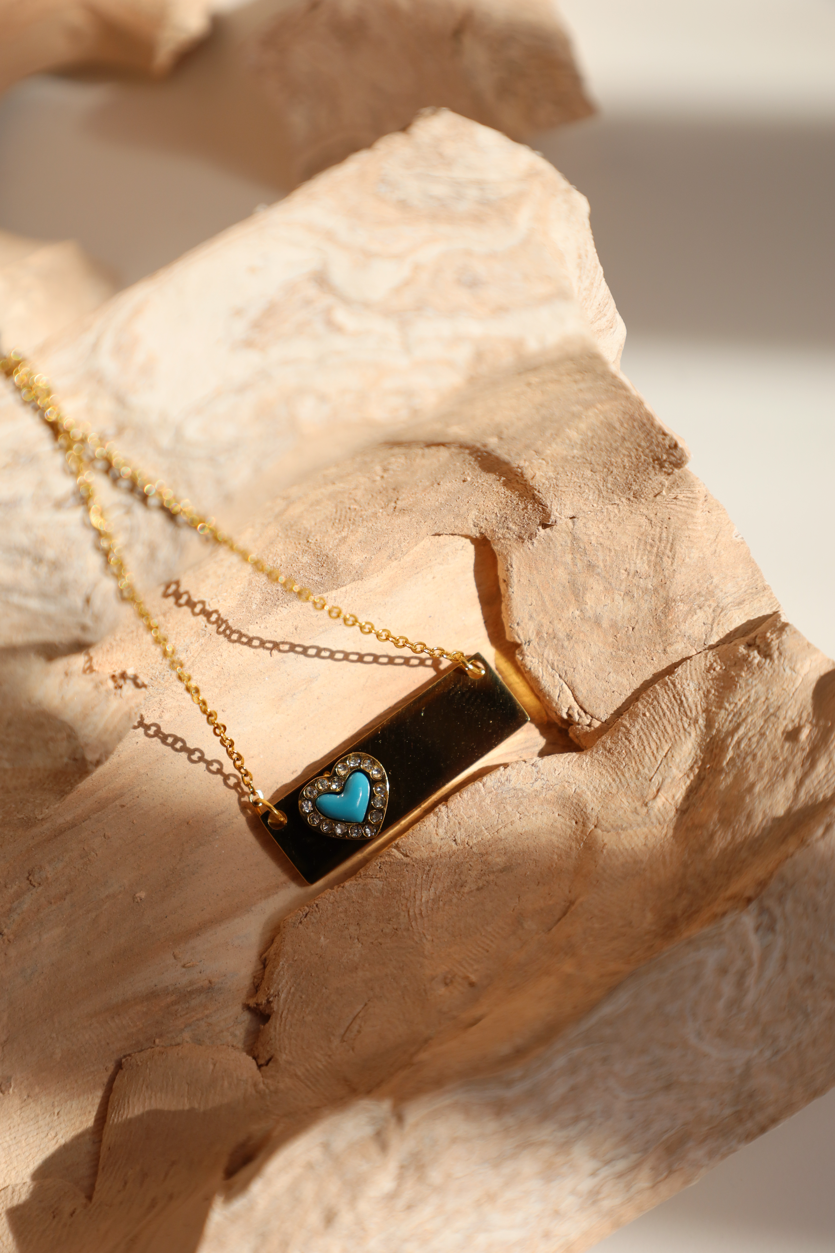 Blue Heart Bar Pendant Necklace