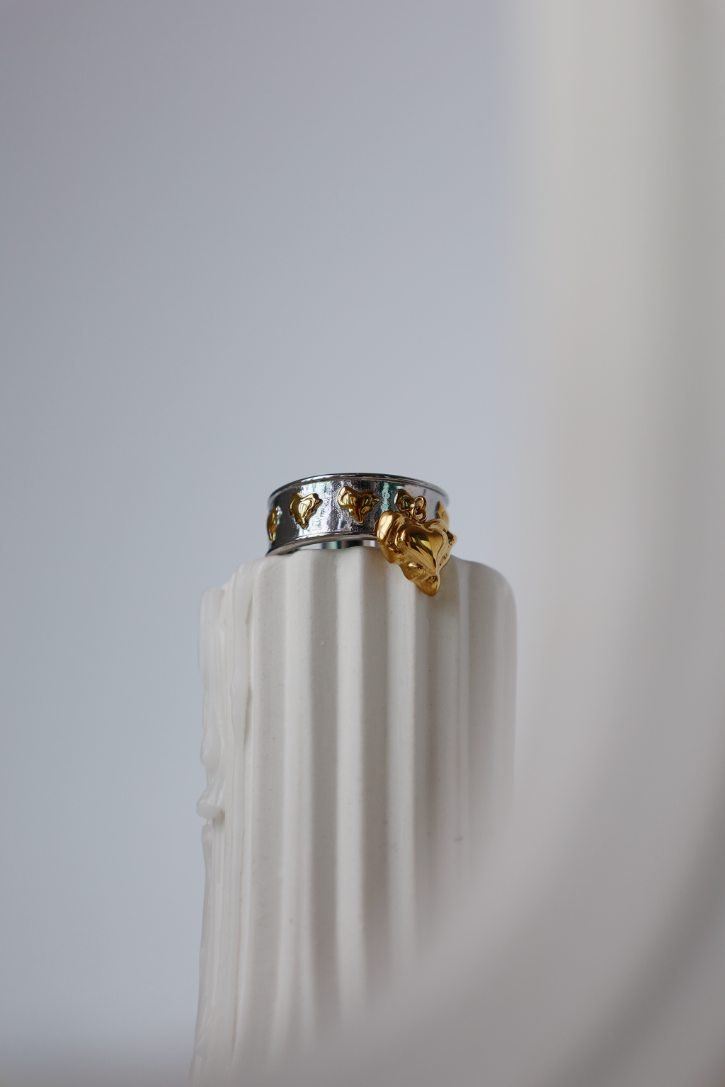 Multi Heart Charm Open Ring, Two Tone