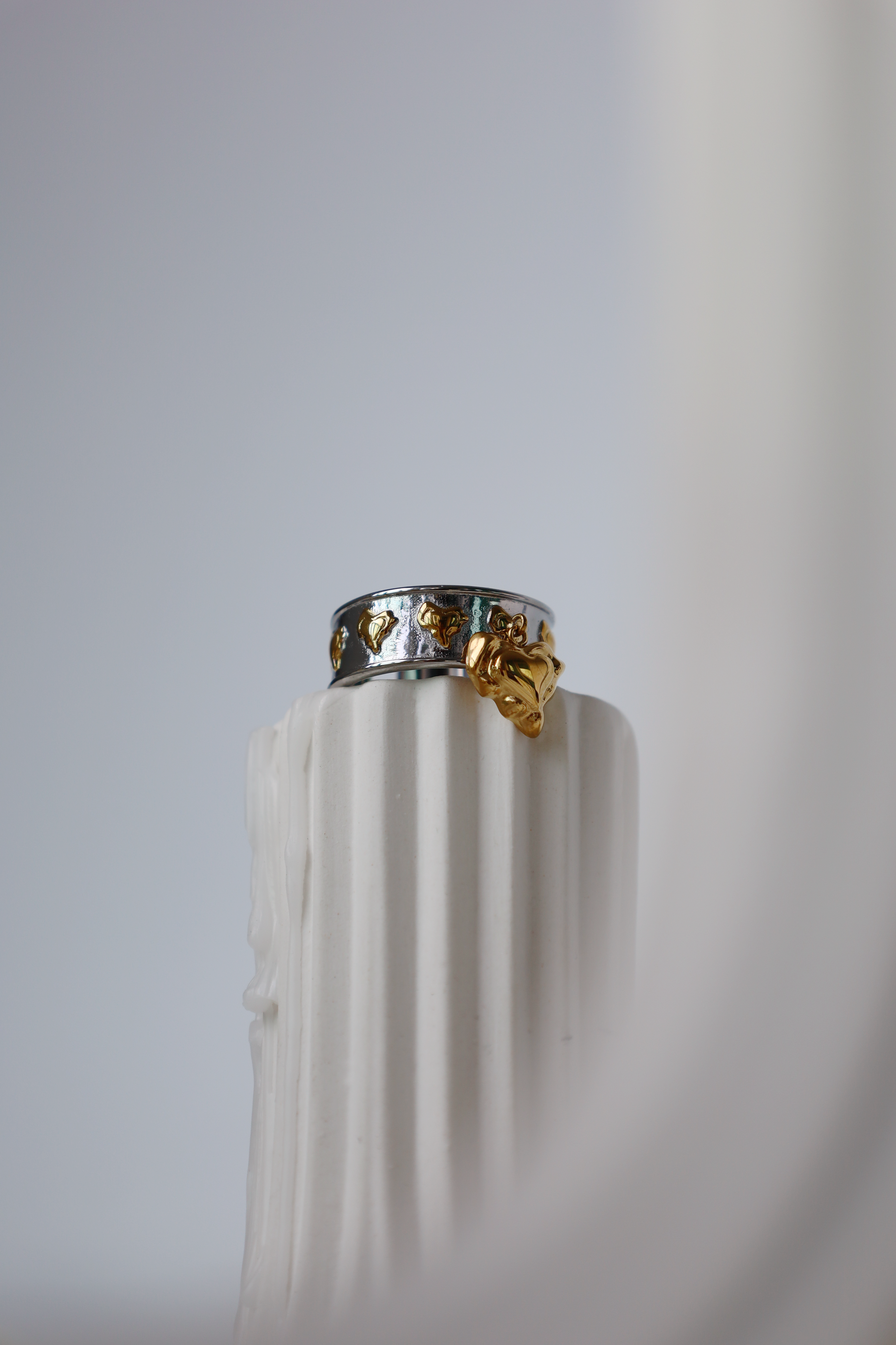 Multi Heart Charm Open Ring, Two Tone