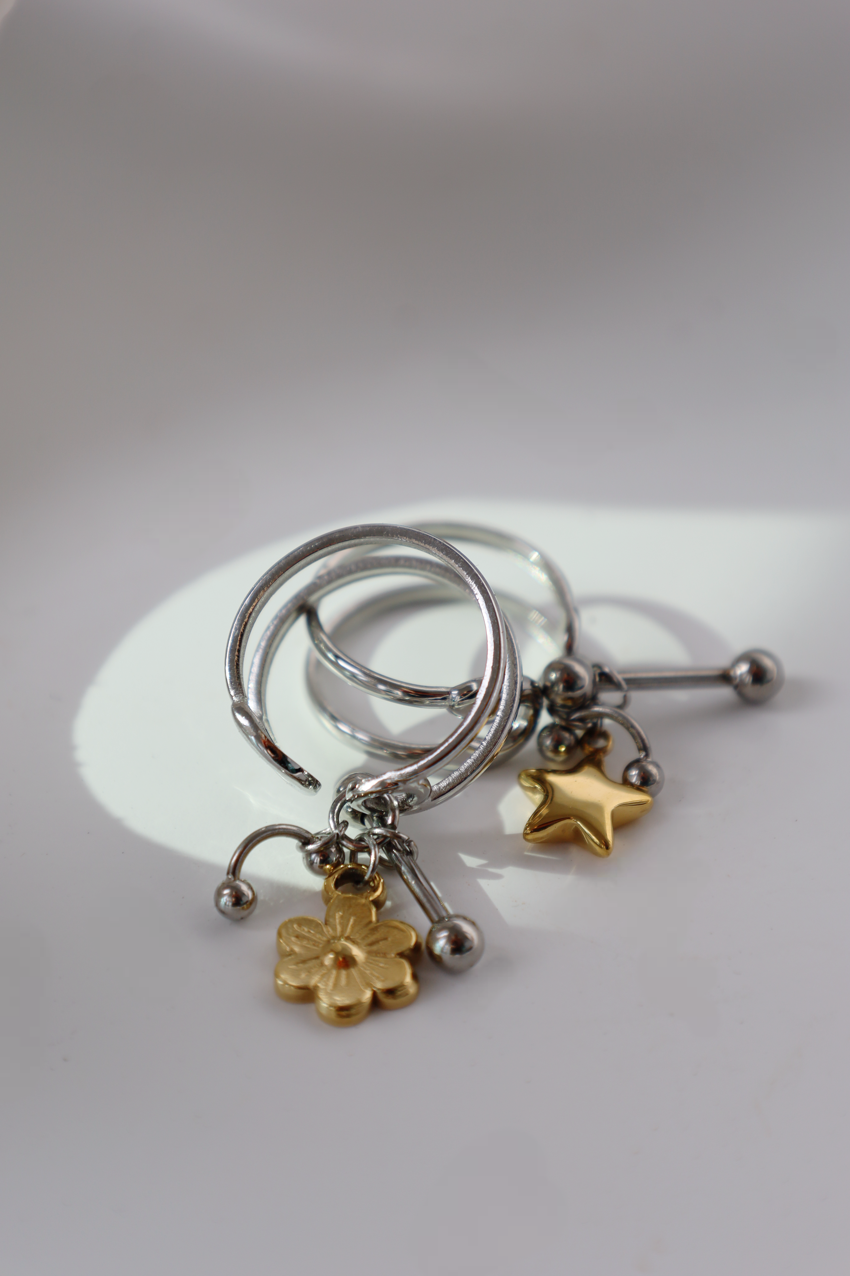 Flower Charm Open Ring ,Two Tone