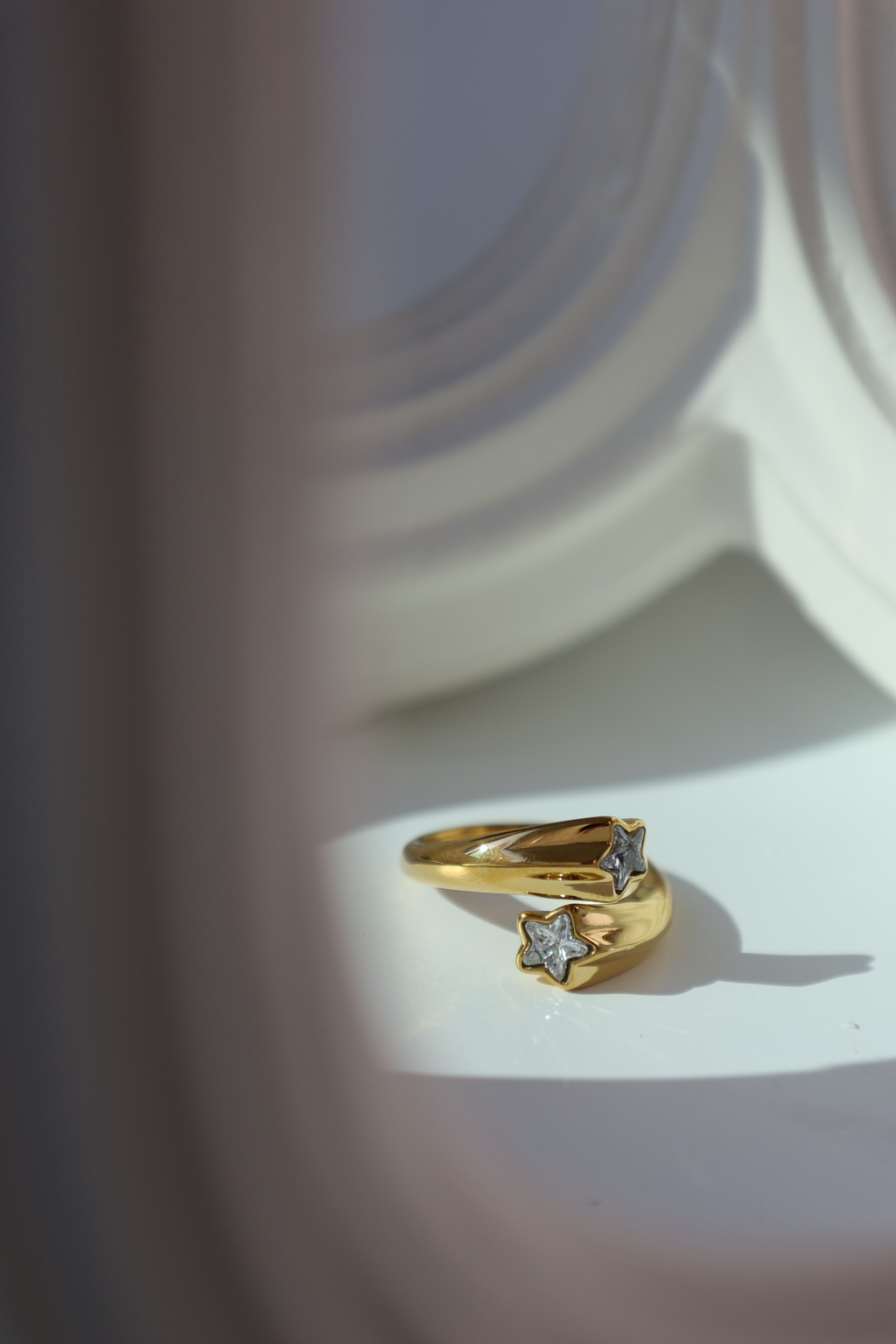 Double Star Crystal Open Ring