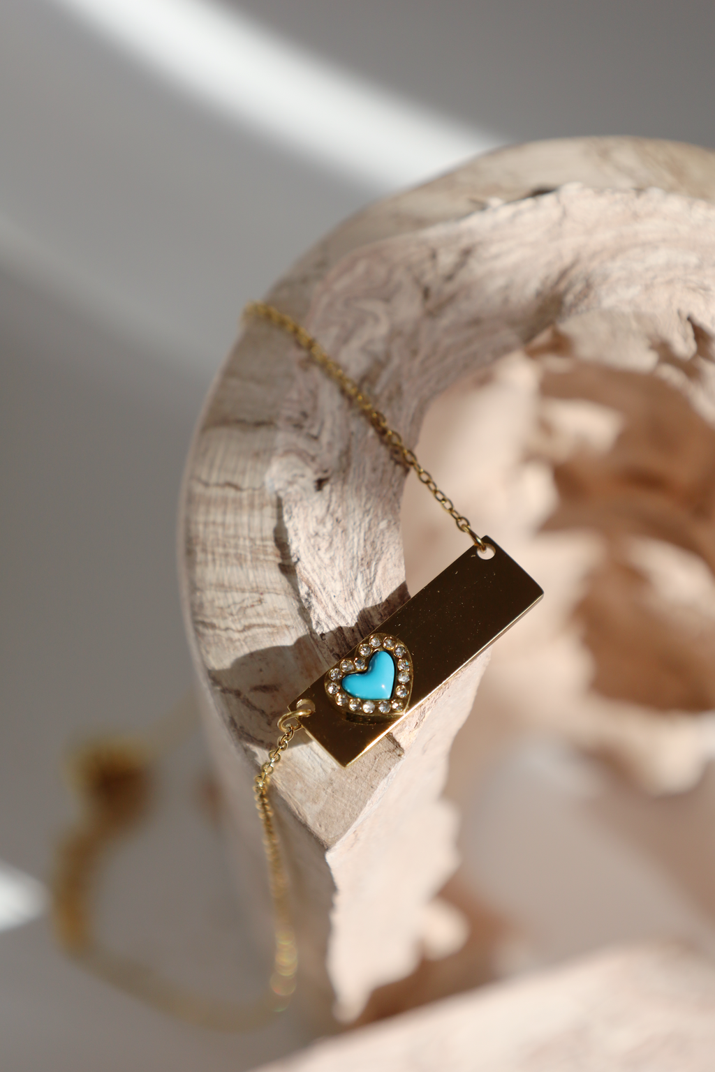 Blue Heart Bar Pendant Necklace