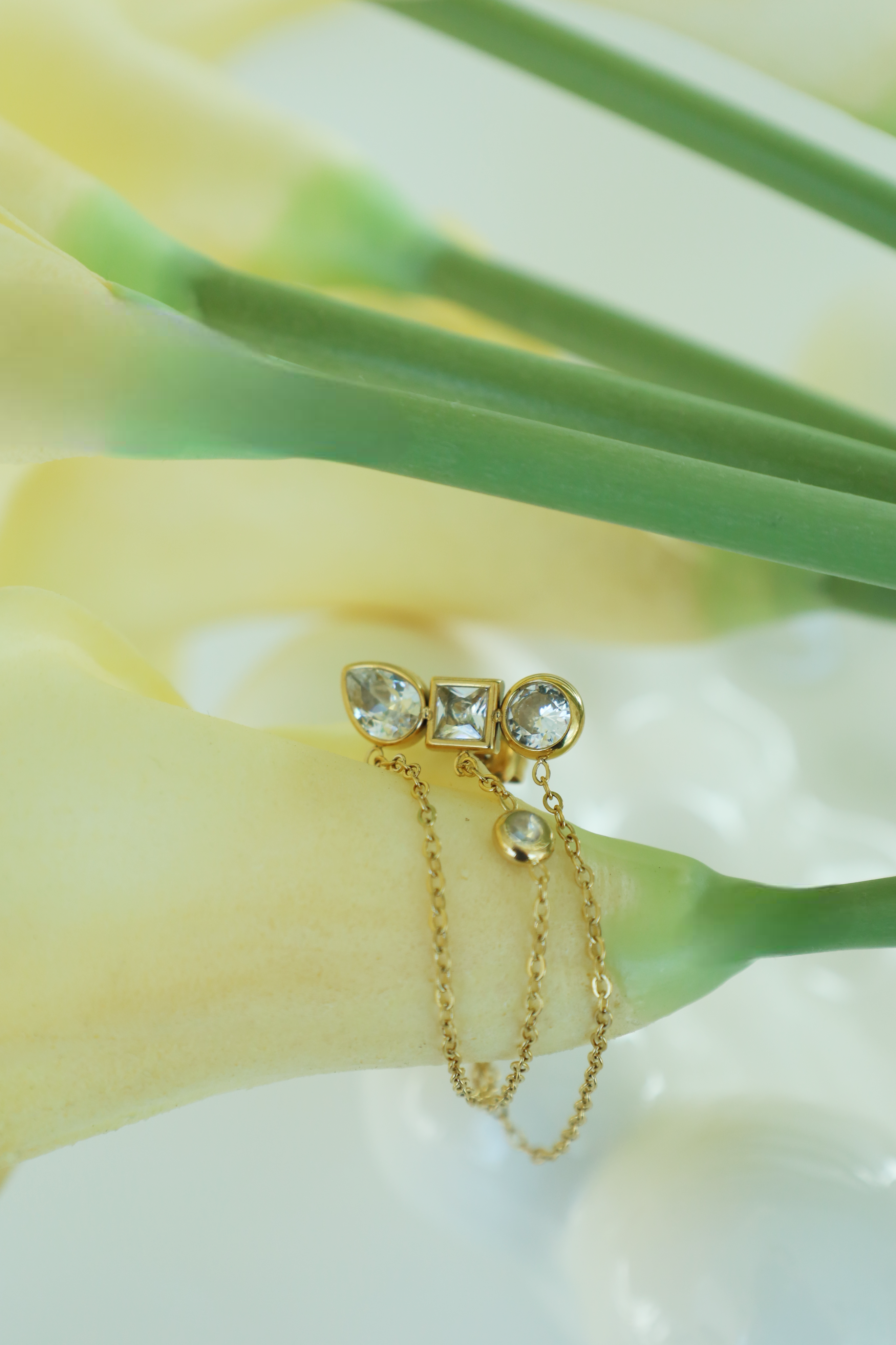 Multi Stone Chain Drop Earrings