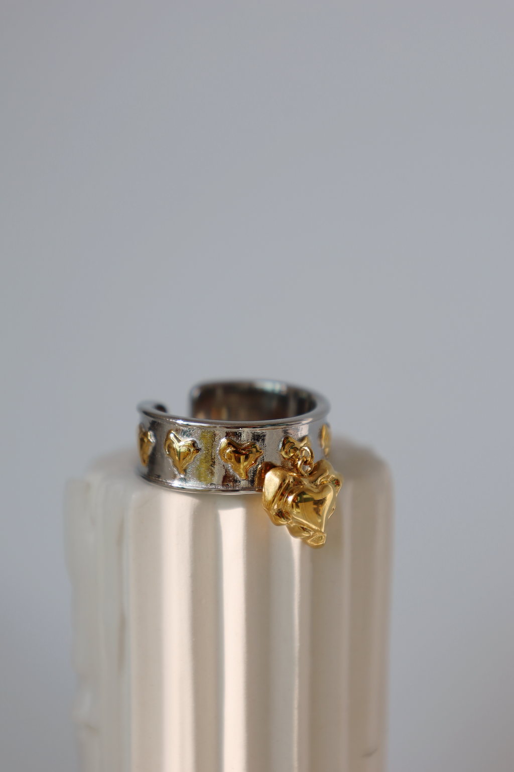 Multi Heart Charm Open Ring, Two Tone