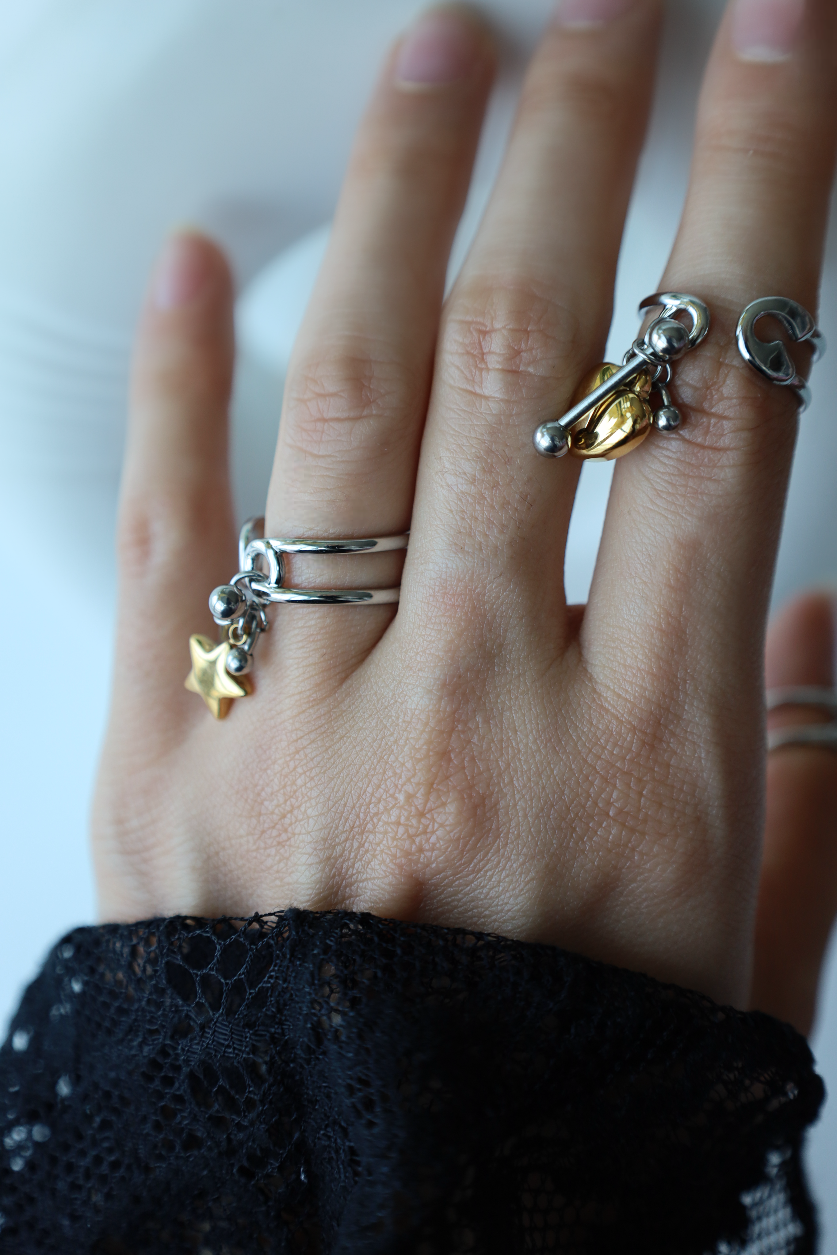 Heart Charm Open Ring ,Two Tone