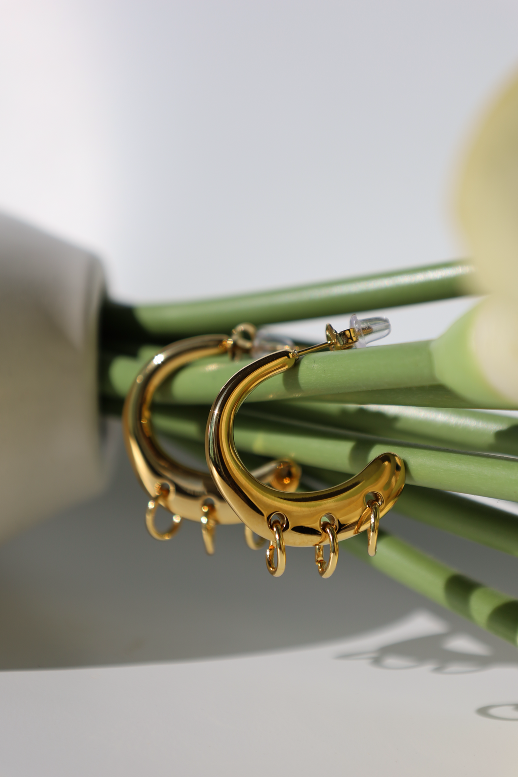 Chunky Curved Hoop Drop Earrings with Dangling Rings