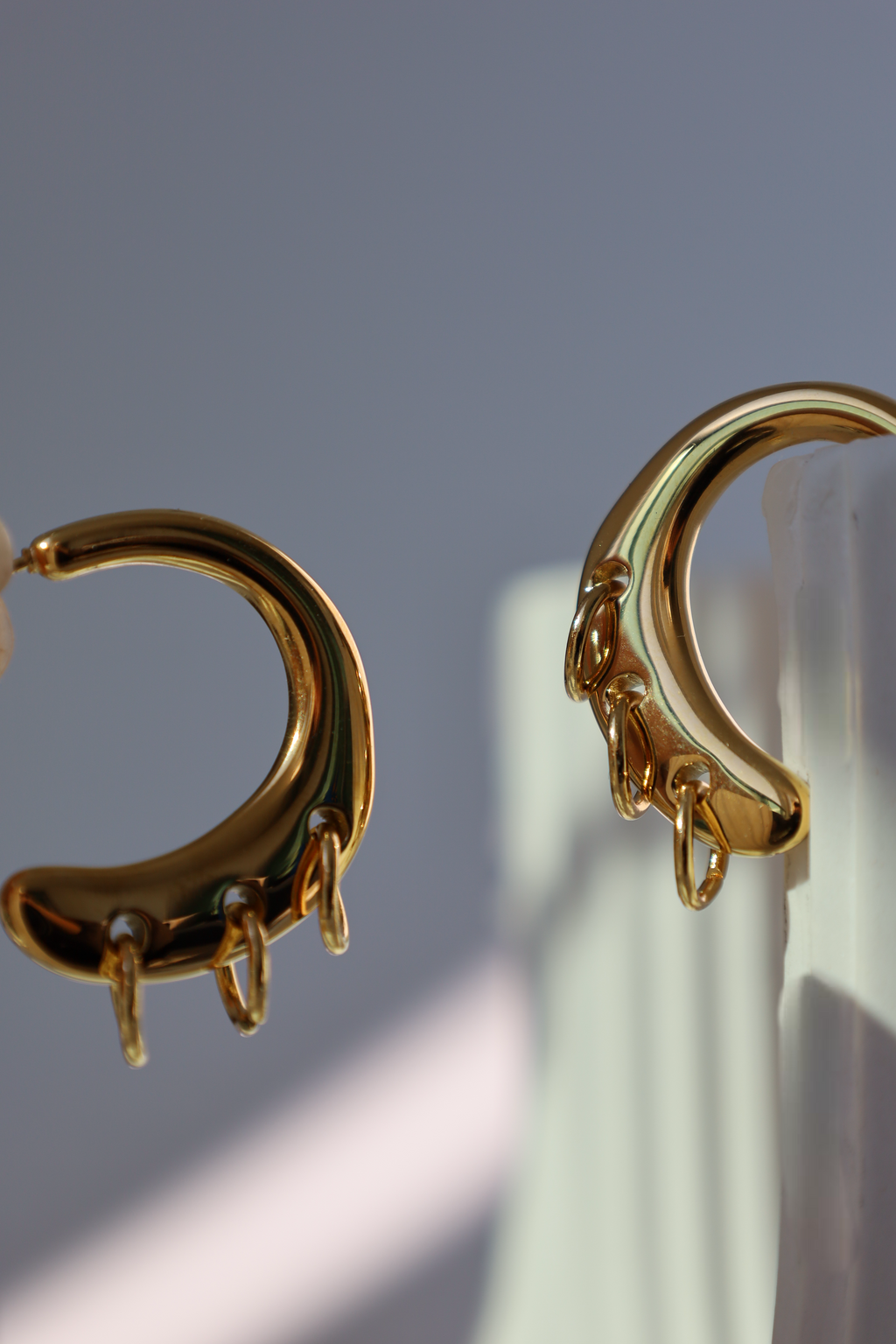 Chunky Curved Hoop Drop Earrings with Dangling Rings