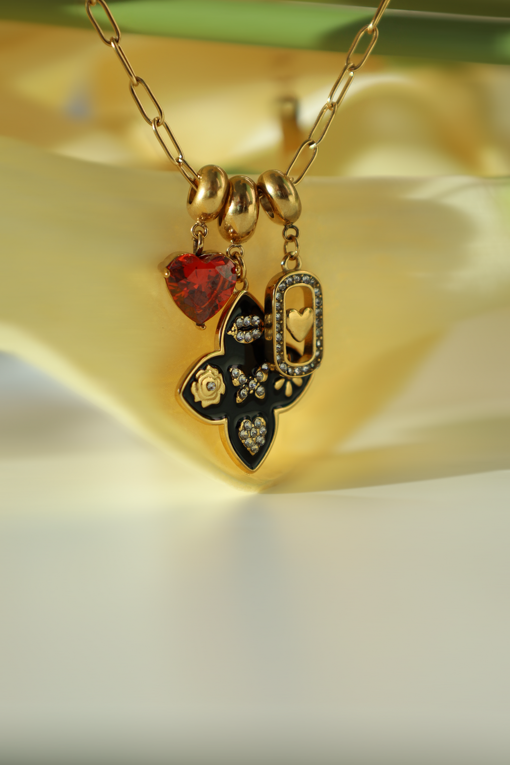 Multi Charm Heart Pendant Necklace