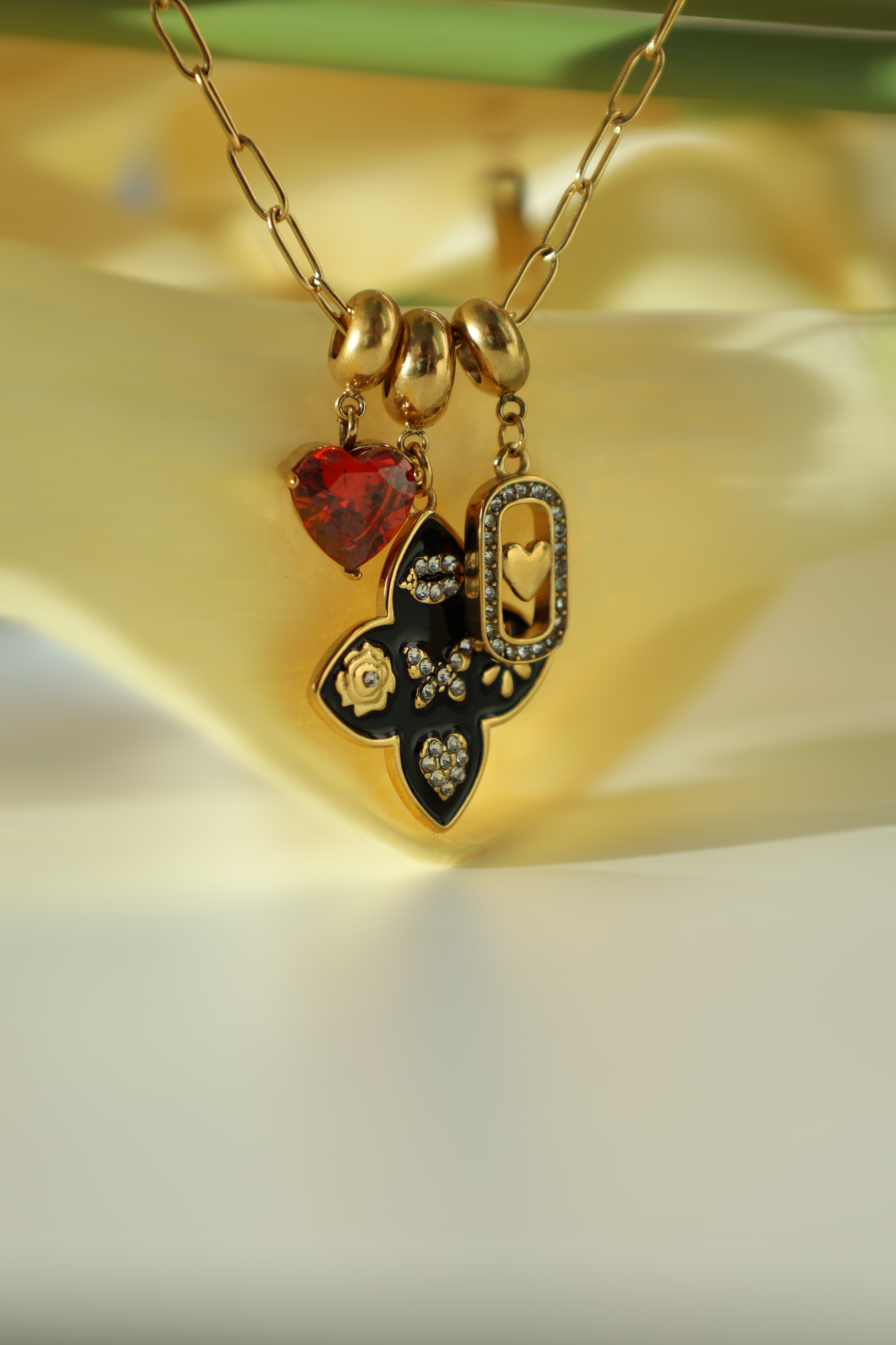 Multi Charm Heart Pendant Necklace