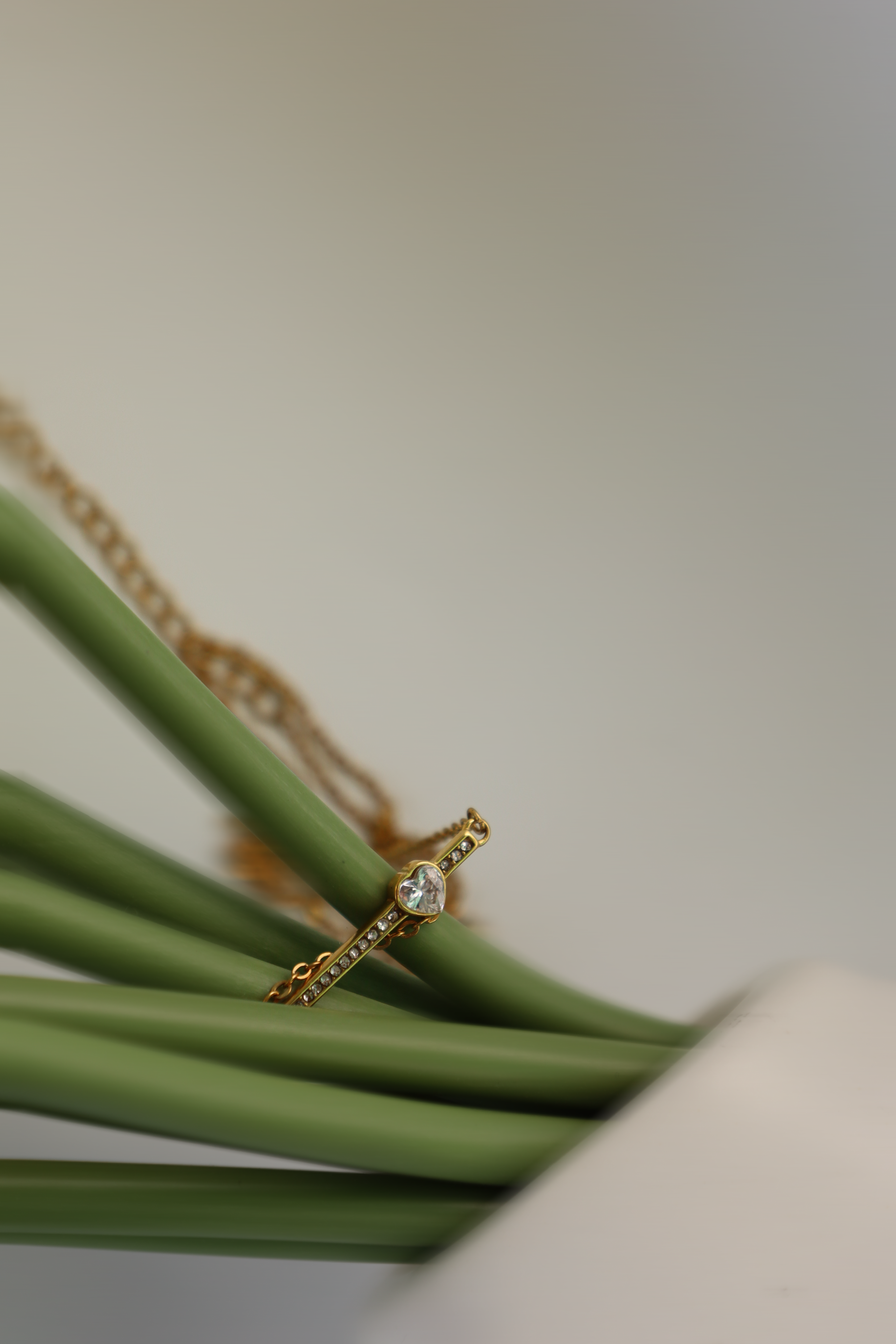 Crystal Heart Bar Necklace