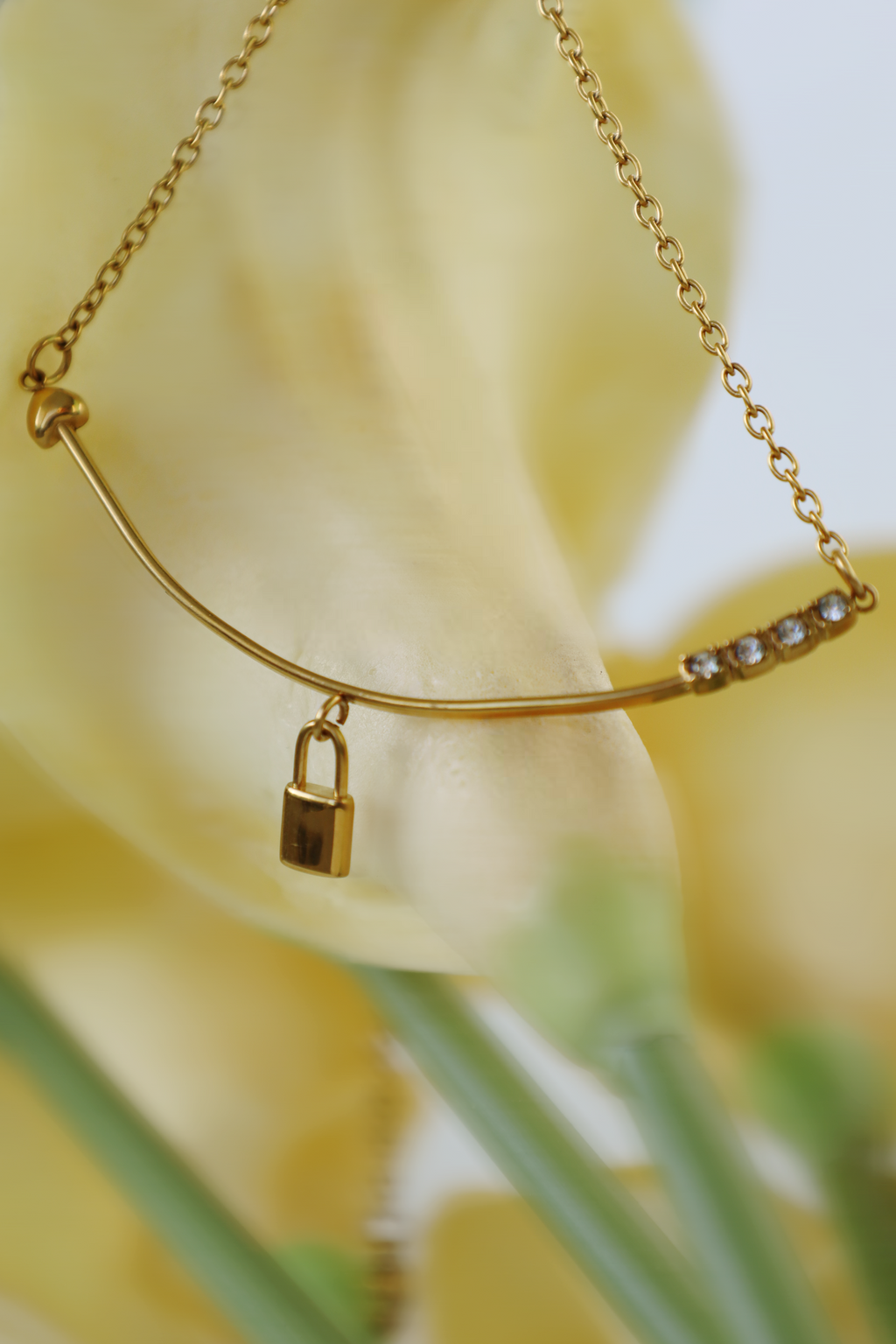 Lock & Heart Curve Pendant Necklace