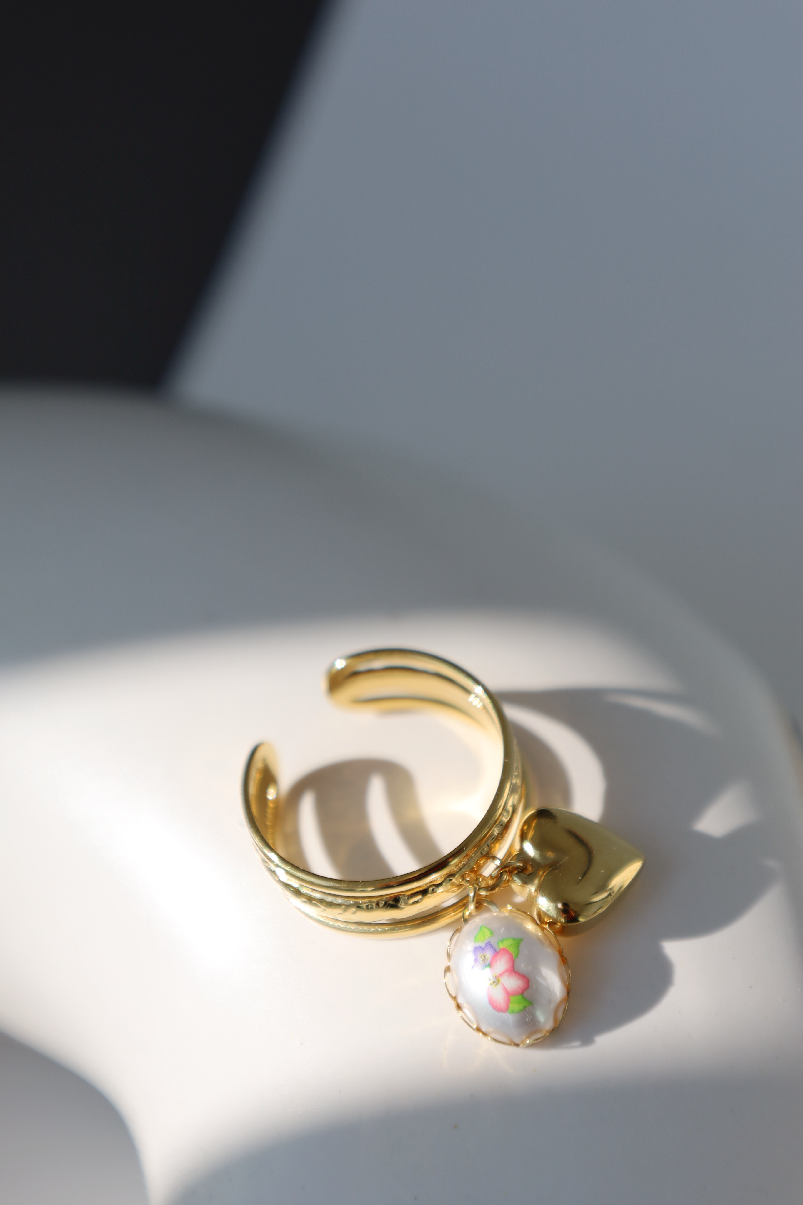 Heart & Pearl Charm Open Ring