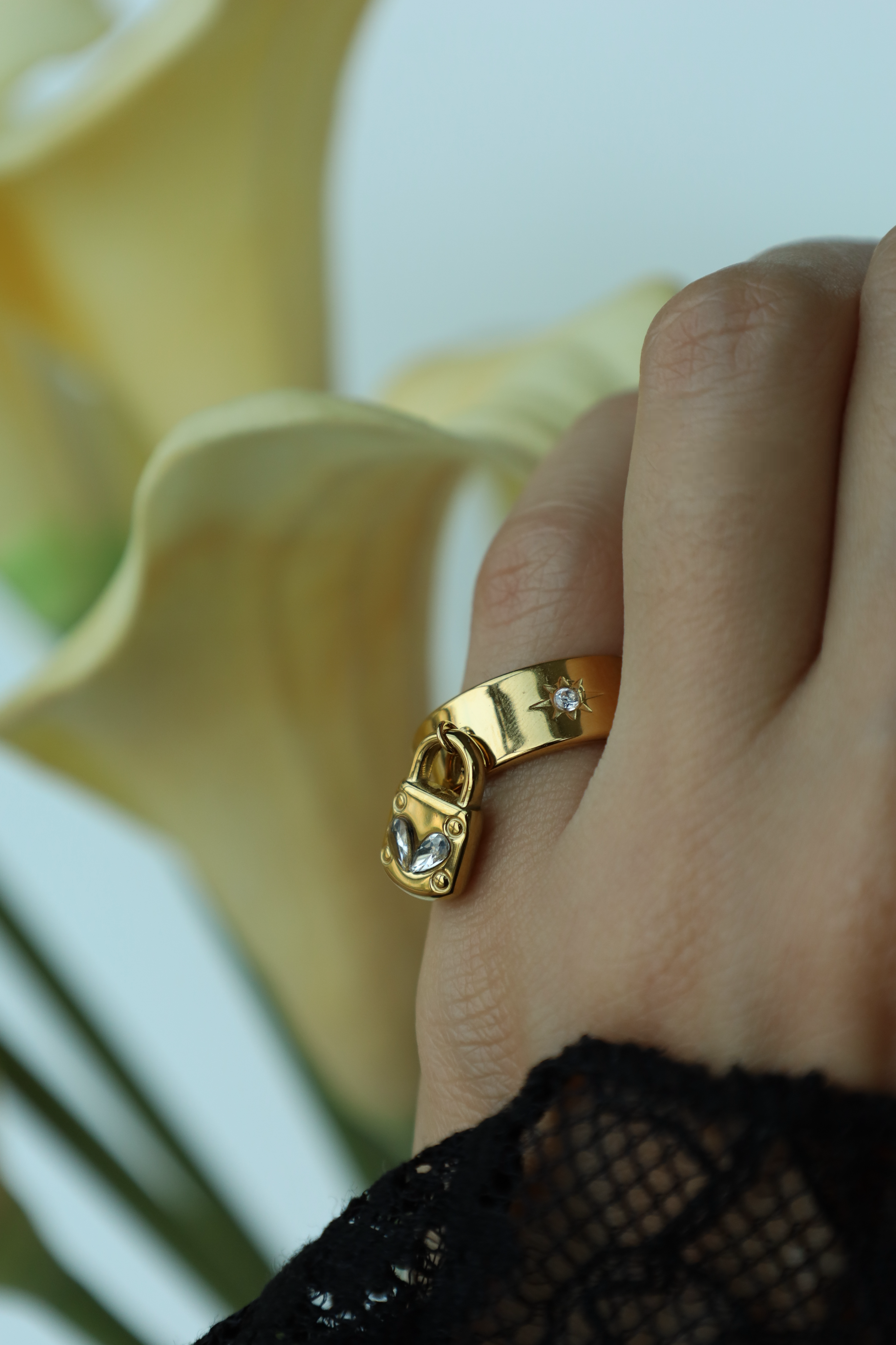 Heart Lock Charm Open Ring