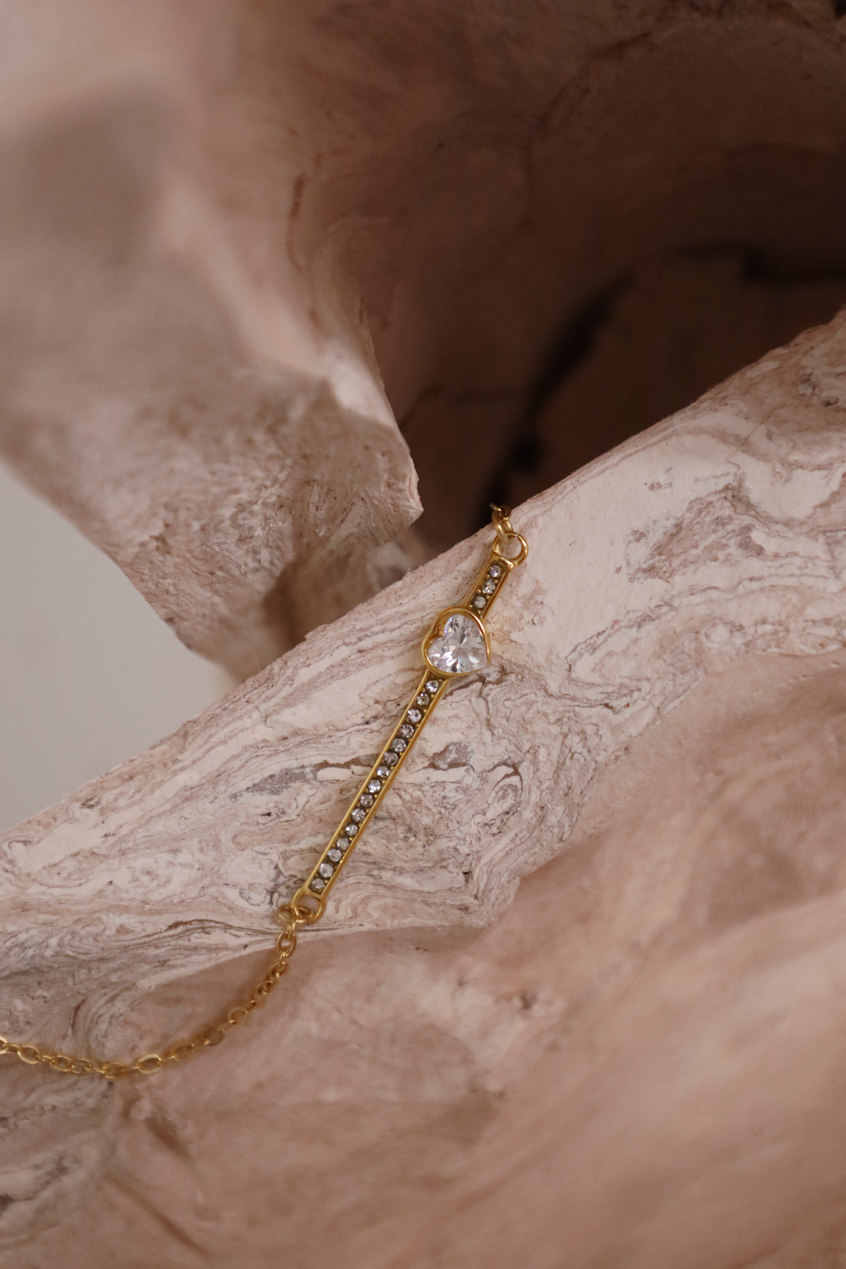 Crystal Heart Bar Necklace