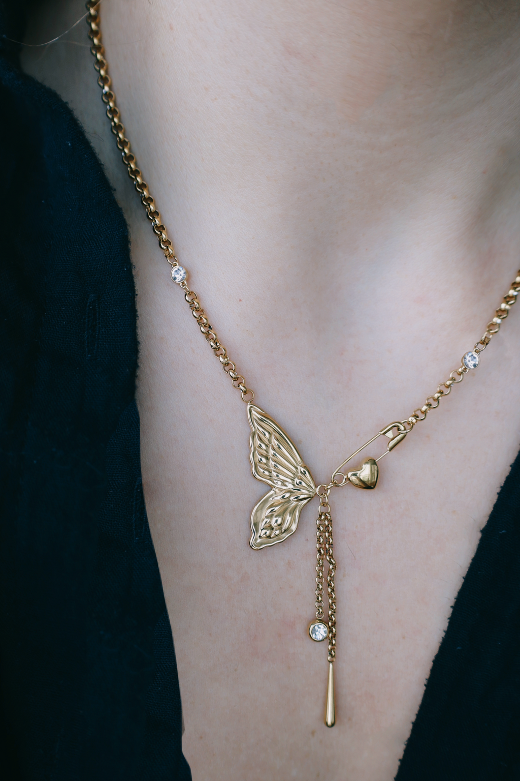 Butterfly & Heart Charm Necklace