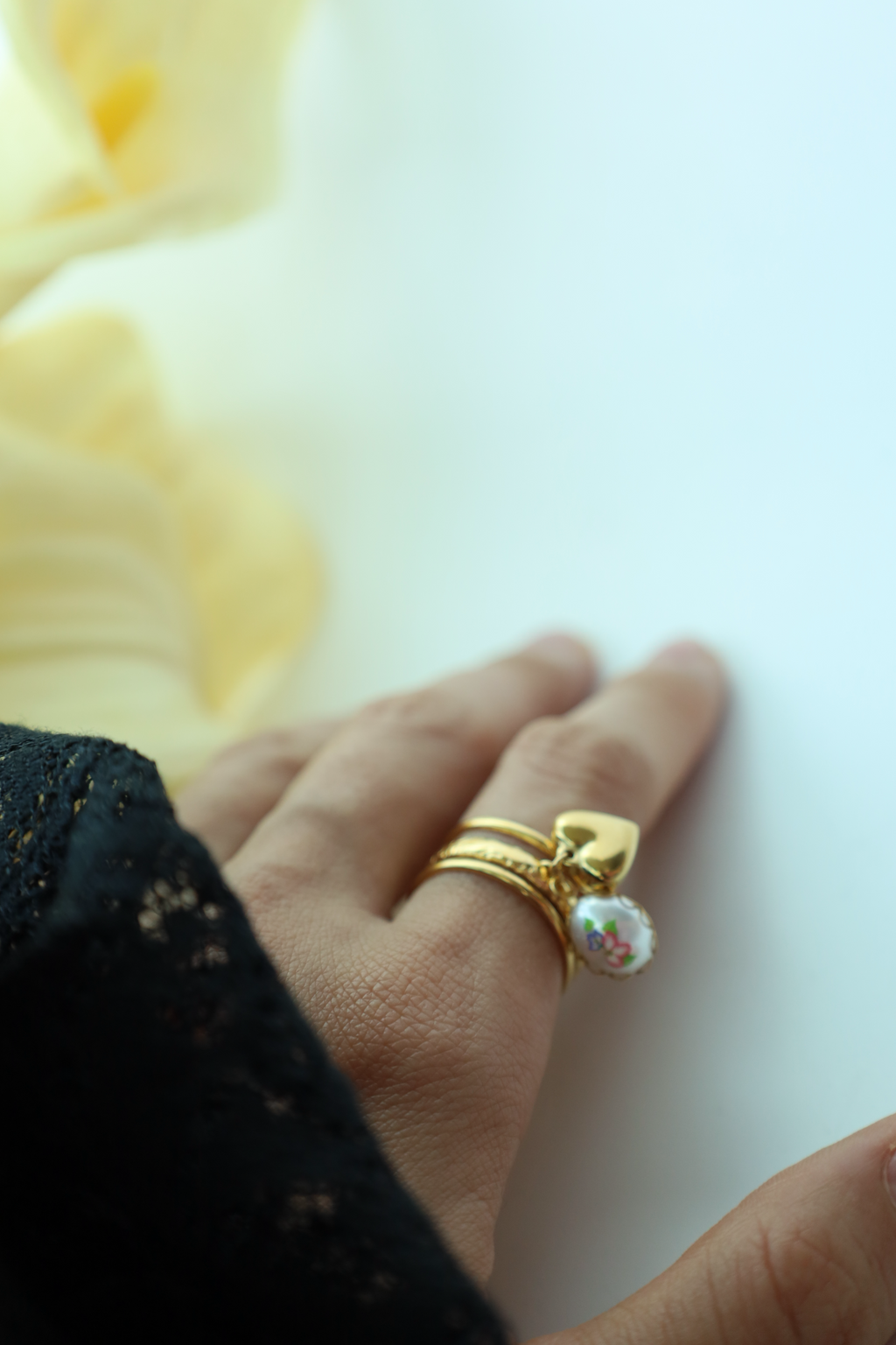 Heart & Pearl Charm Open Ring