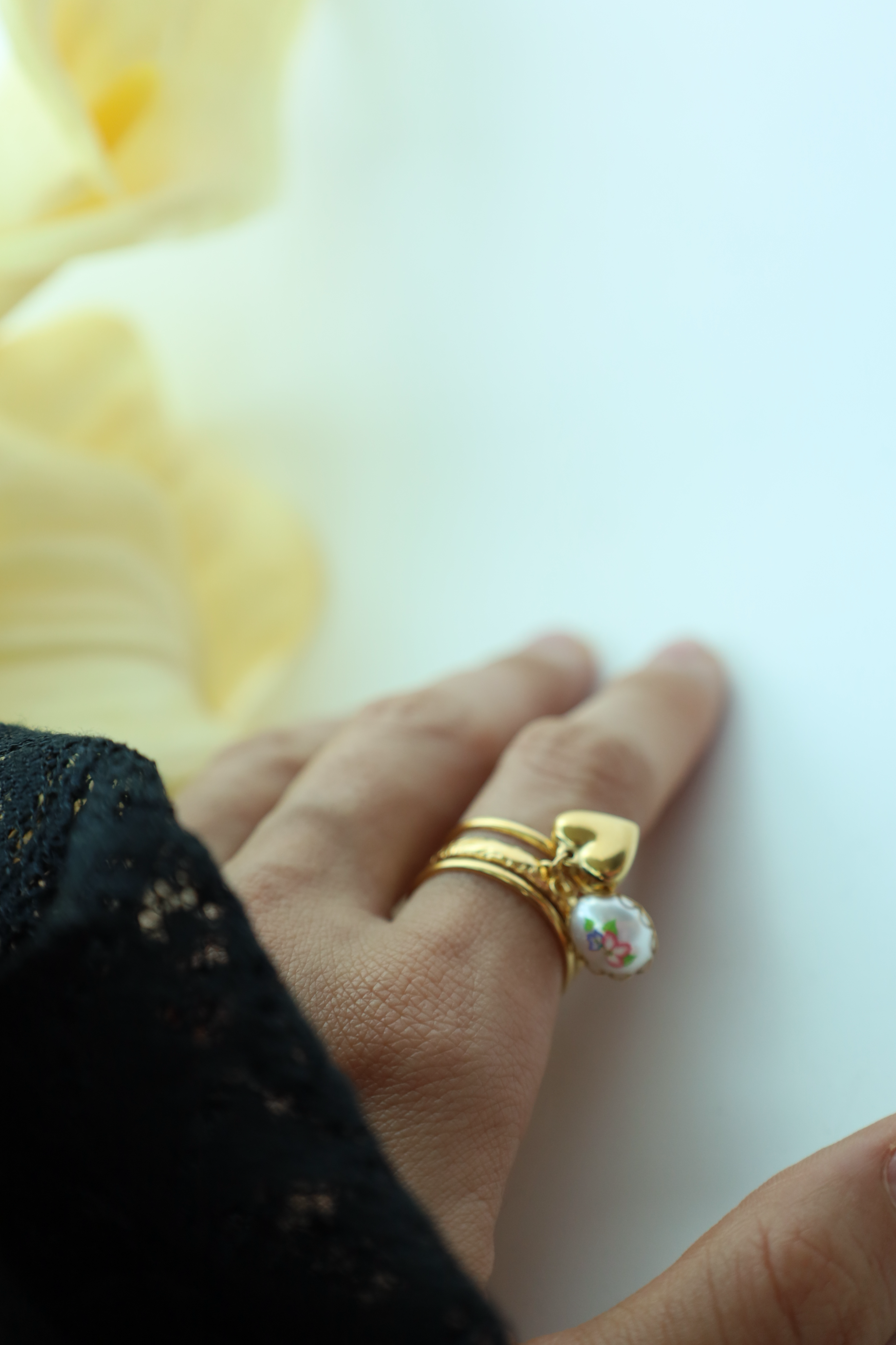 Heart & Pearl Charm Open Ring