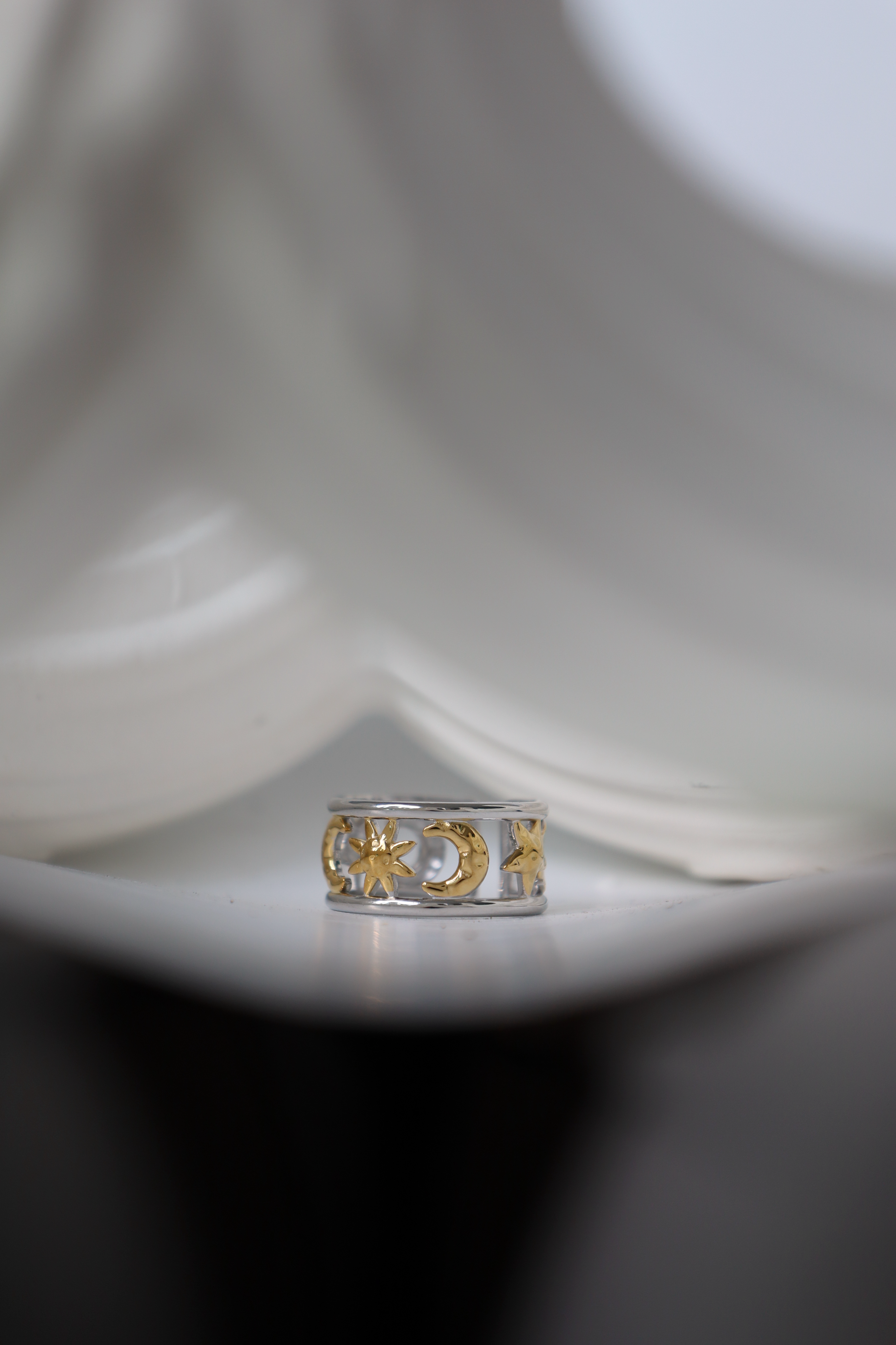 Sun & Moon Open Ring, Two Tone